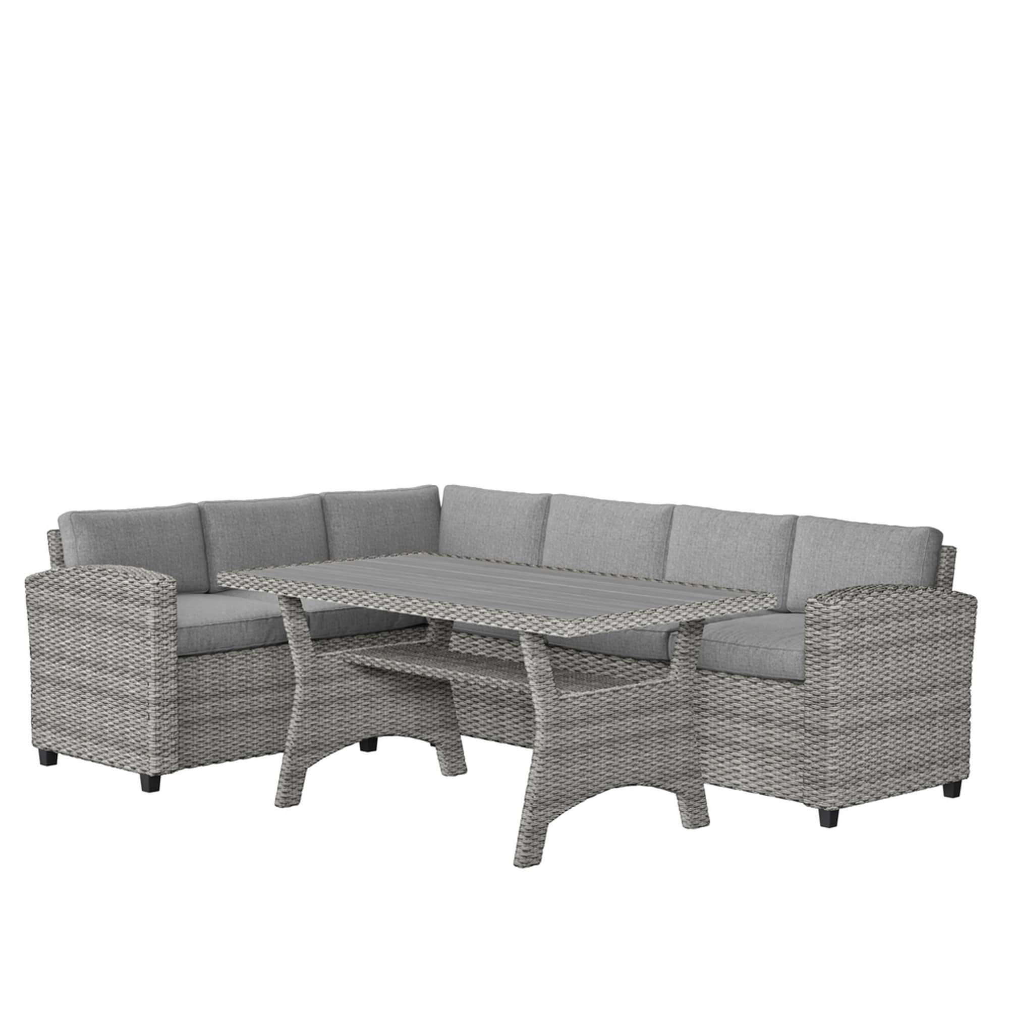 International Home IH-ENV-VINH3-1 Amazonia 3-Piece Wicker Patio Conversation Set with Gray Cushions