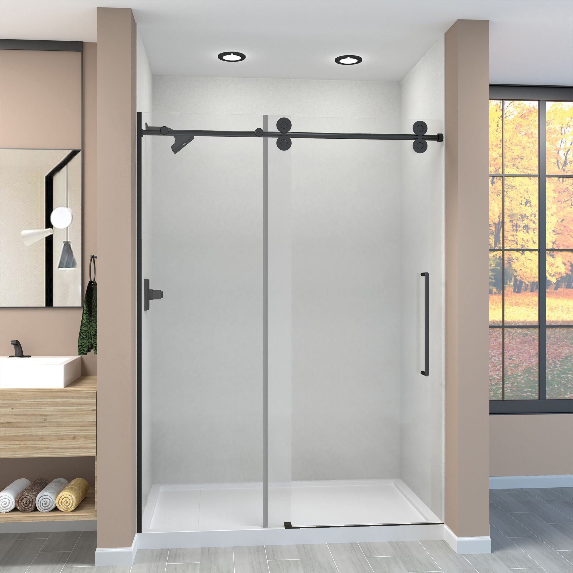 Transolid TPBT608010C-T-MB Teegan Plus Matte Black 23-3/8-in x 80-in Semi-frameless Sliding Shower Door