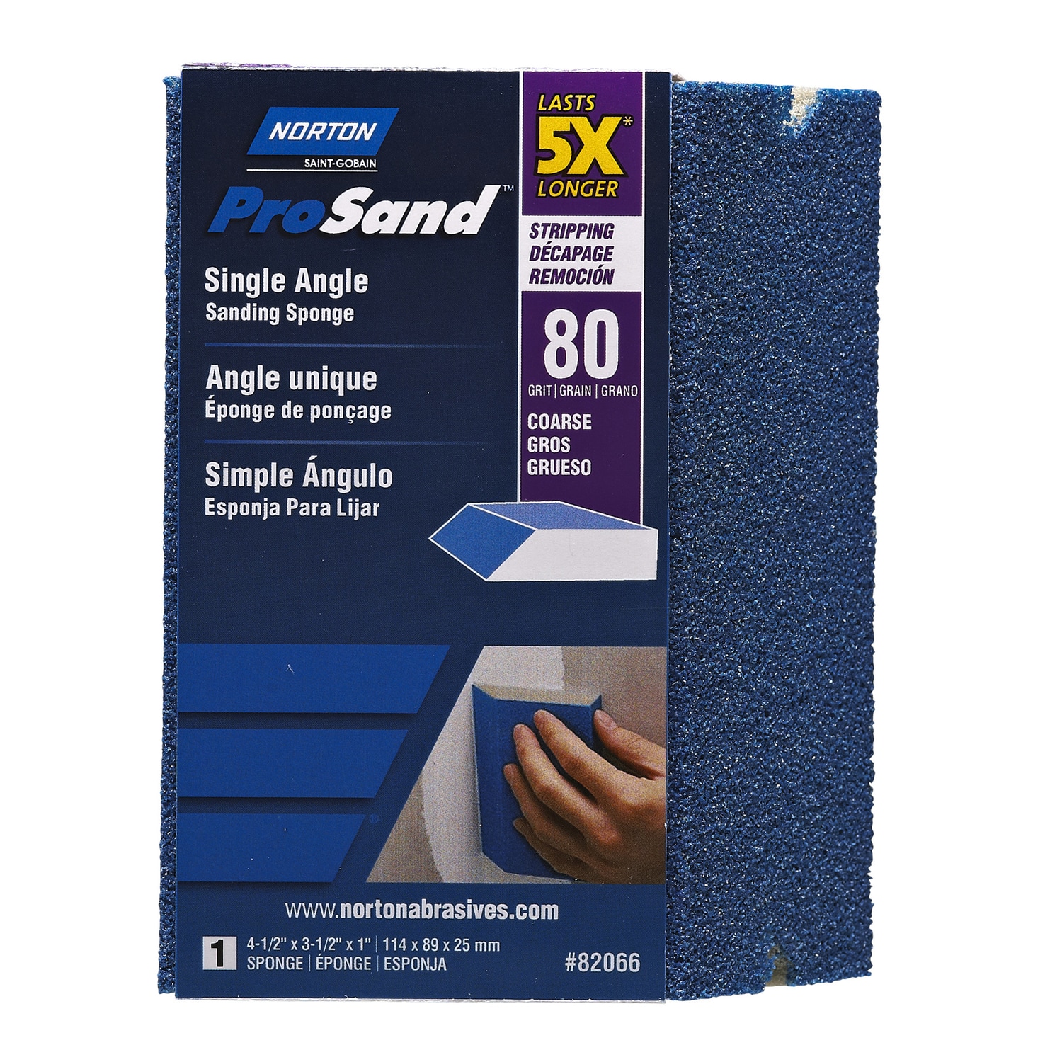Norton  ProSand 4.5 in. L X 3.5 in. W X 1 in. 80 Grit Coarse Single Angle Sanding Sponge