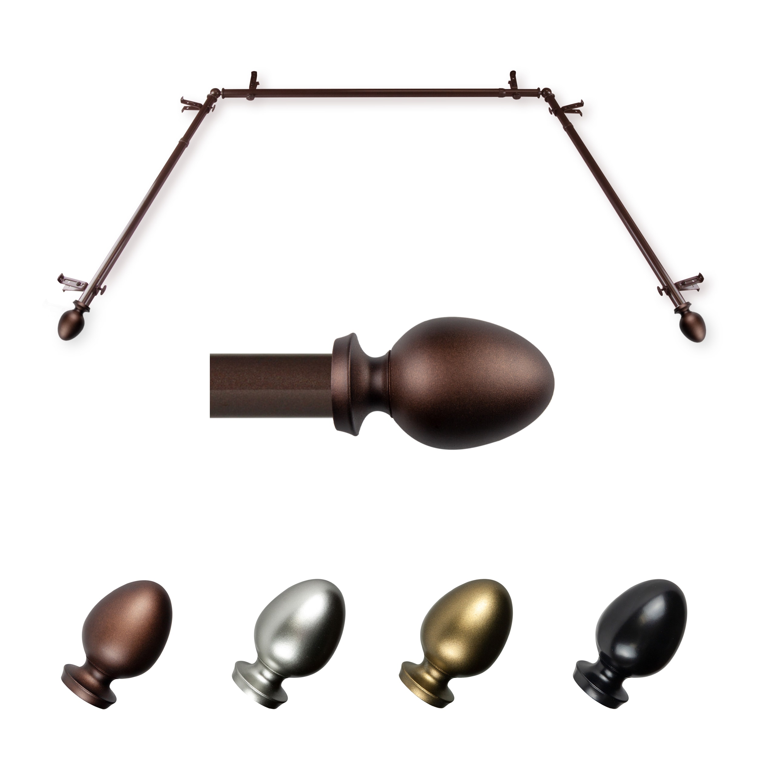 Hart & Harlow L-ABAY-75-7 Emilie 13/16-in 38-in to 72-in Cocoa Steel Bay window curtain rod with Finials