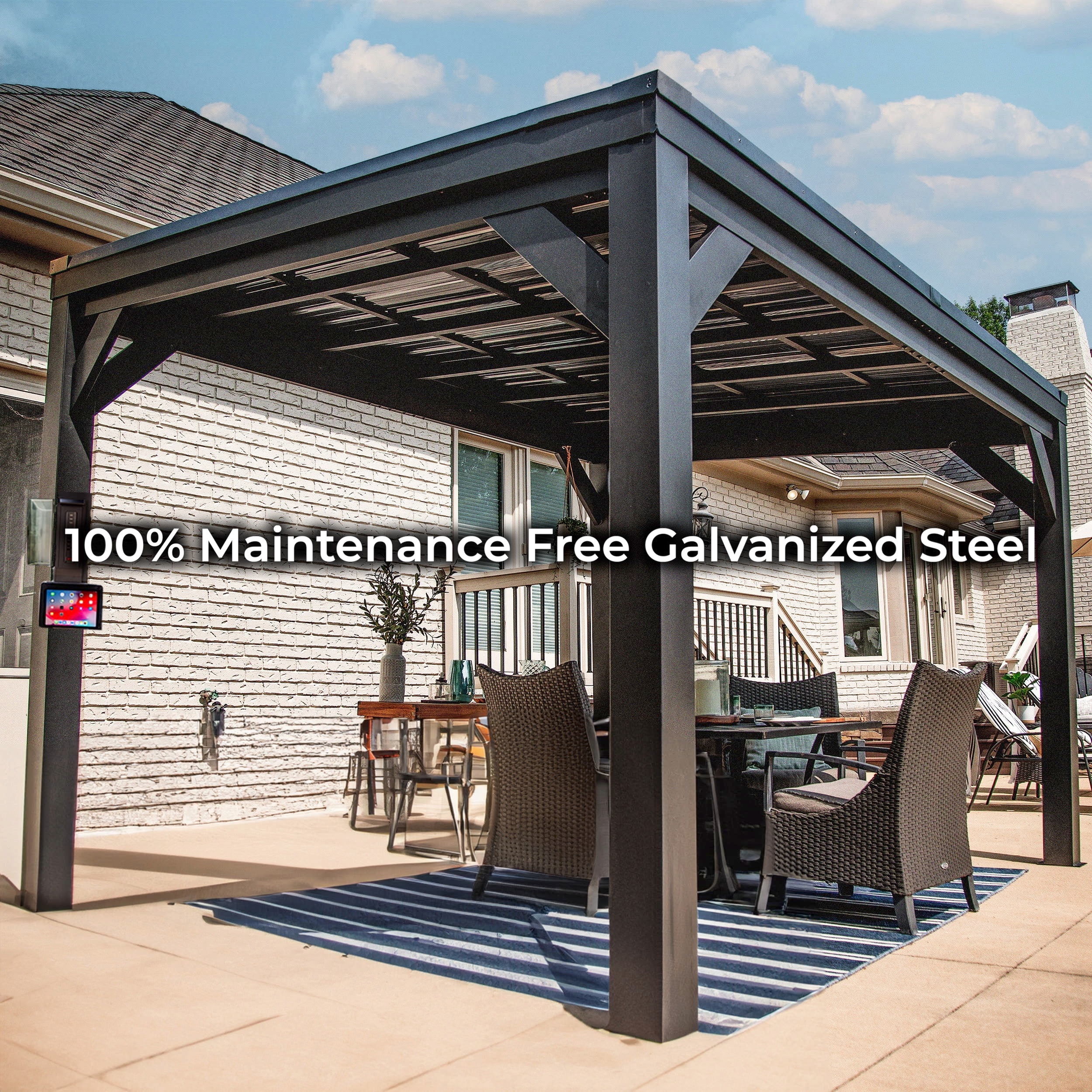 Stonebridge Matte Black Galvanized Steel Slope Roof Gazebo
