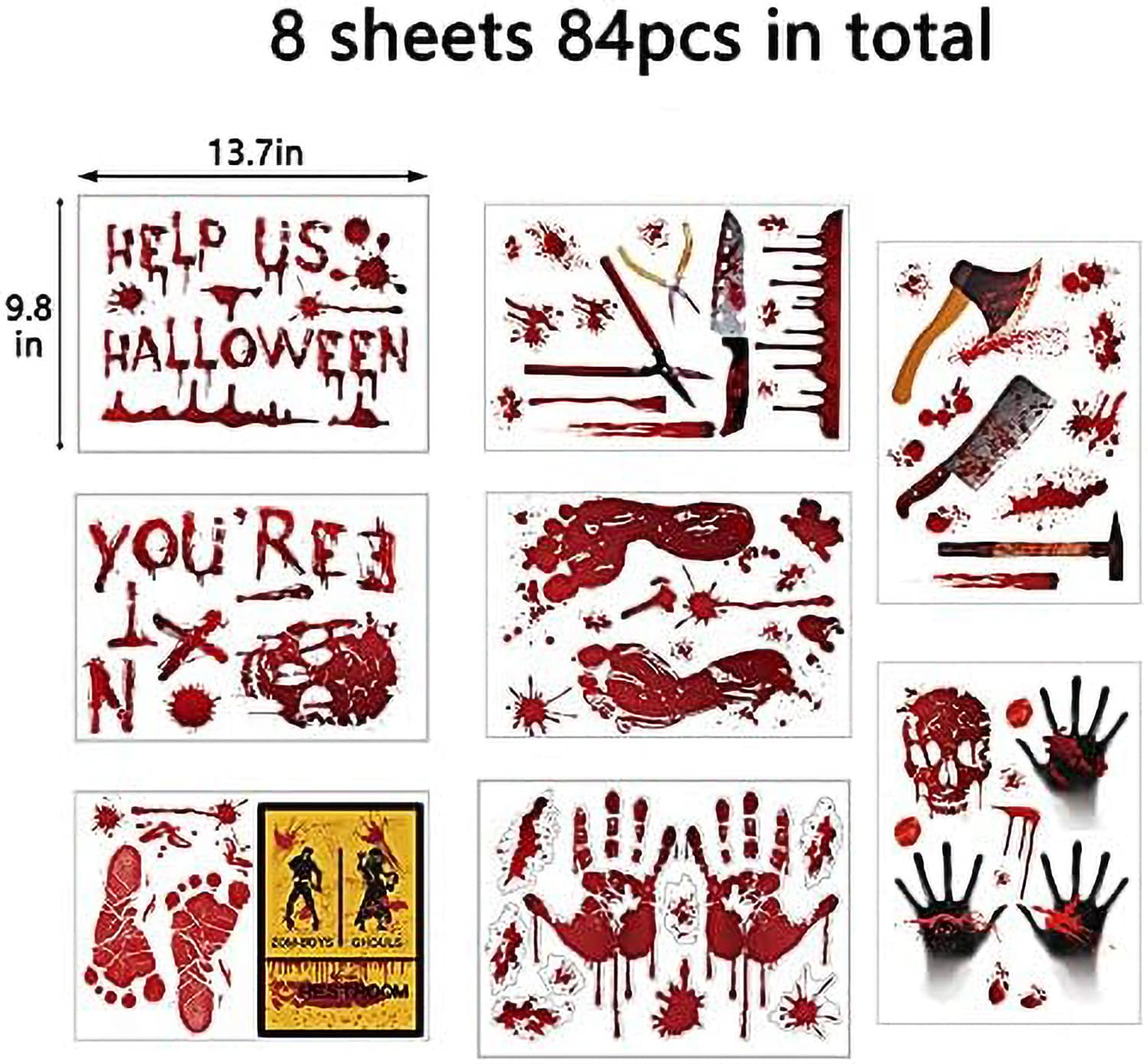 Etokfoks 84Pcs Halloween Handprint Footprint Stickers Clings Decals for ...