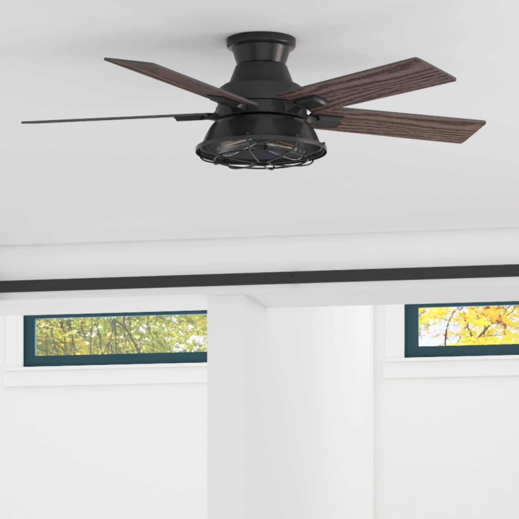 Salem 52-in Matte Black with Espresso/Mocha Blades LED Indoor/Outdoor Flush Mount Ceiling Fan with Light (5-Blade) | - Harbor Breeze 42475