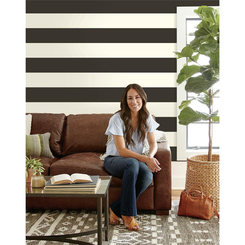 Magnolia Home SV2613ME 60.75-sq ft Black/White Paper Stripes Prepasted Soak and Hang Wallpaper