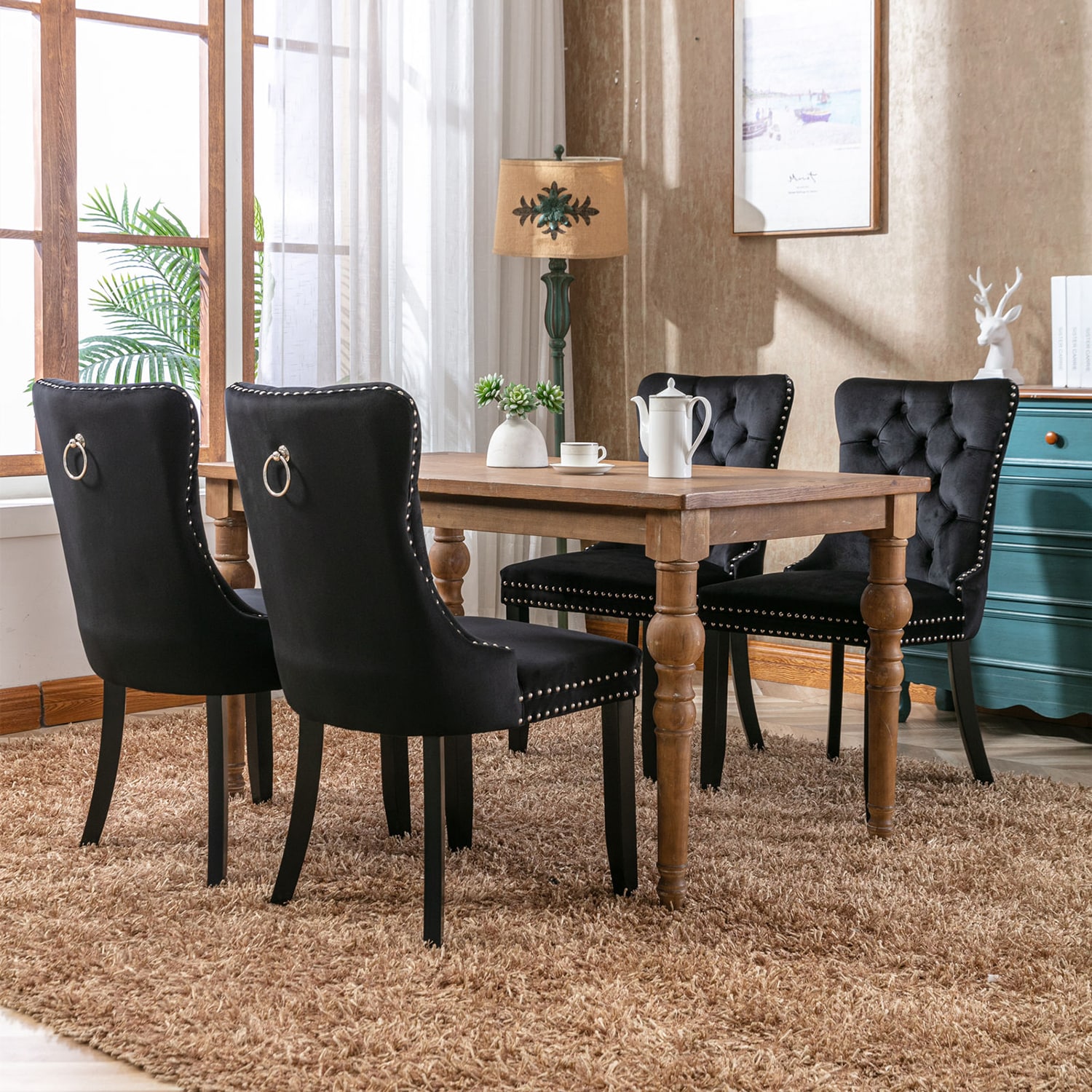 in 2-Pcs Dining Chair department Upholstered Velvet the Upholstered Velvet Chairs Contemporary/Modern at Dining Frame) Dining (Wood Side Chair Set GZMR