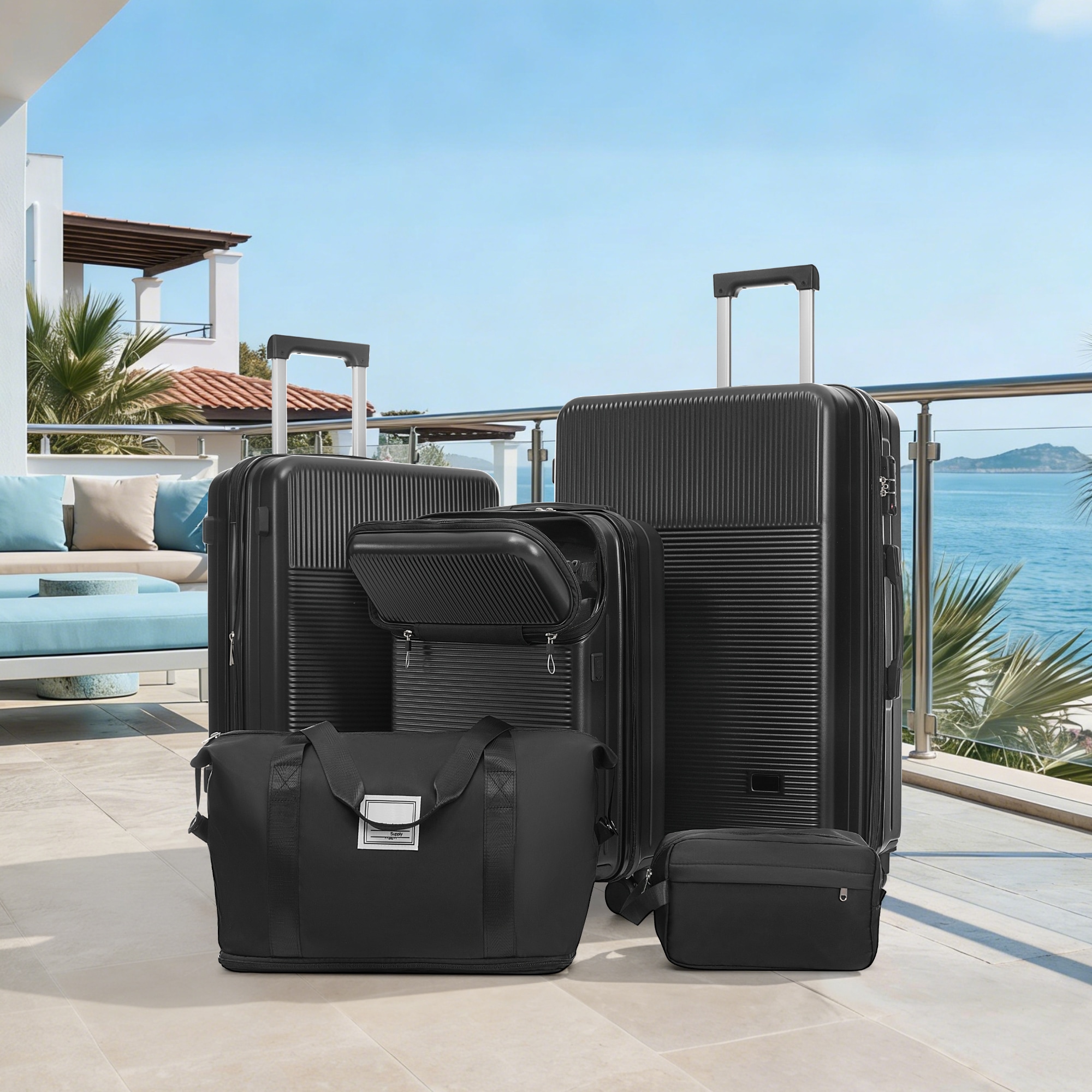 Yulika 19.3x11.8x26.4 black Plastic Hardshell Suitcase set