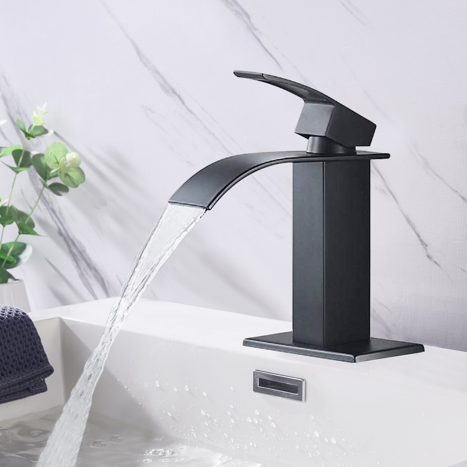CASAINC Matte Black Single Hole 1-handle Waterfall Bathroom Sink Faucet ...