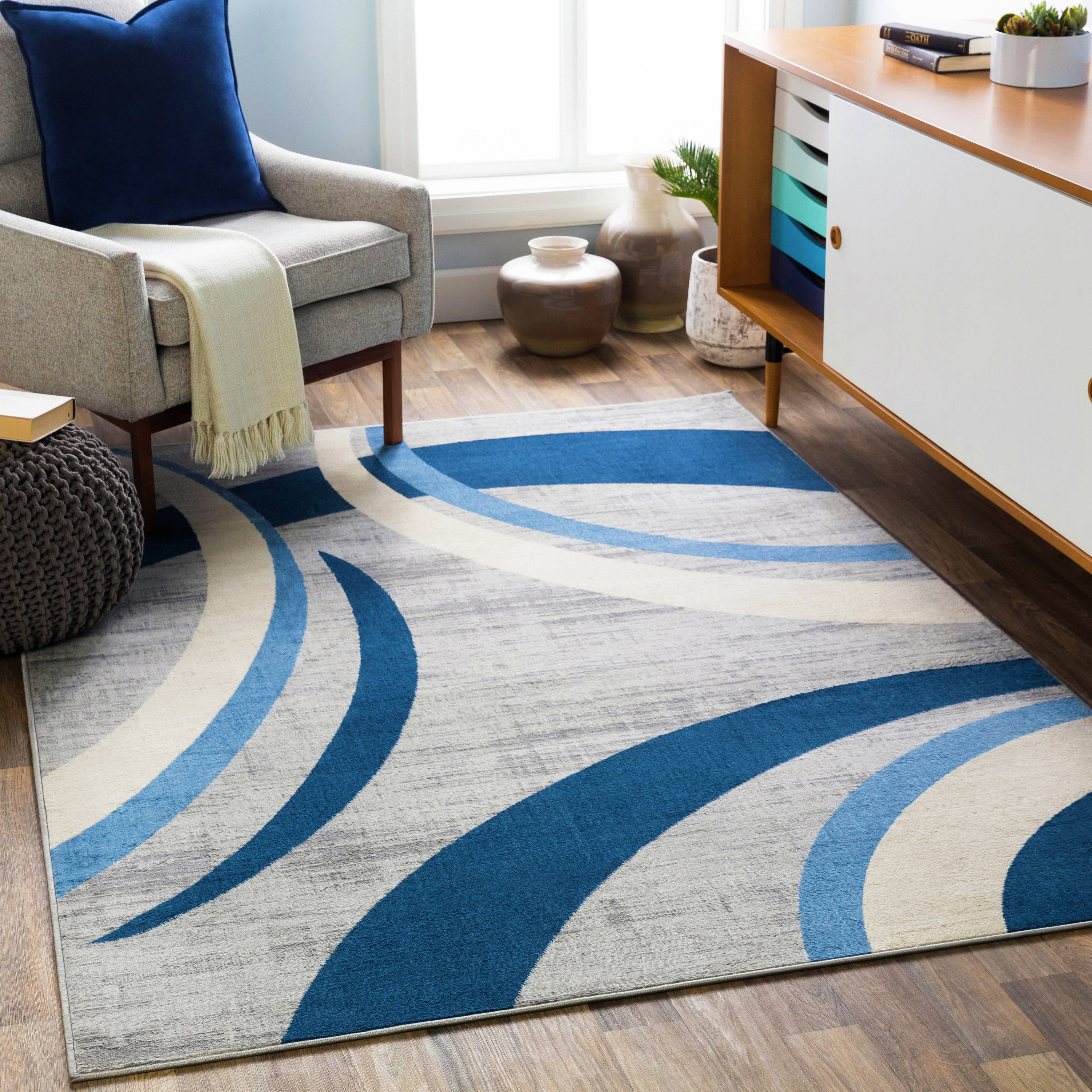 Livabliss Monaco 8 X 10 (ft) Navy Indoor Abstract Industrial Area Rug ...