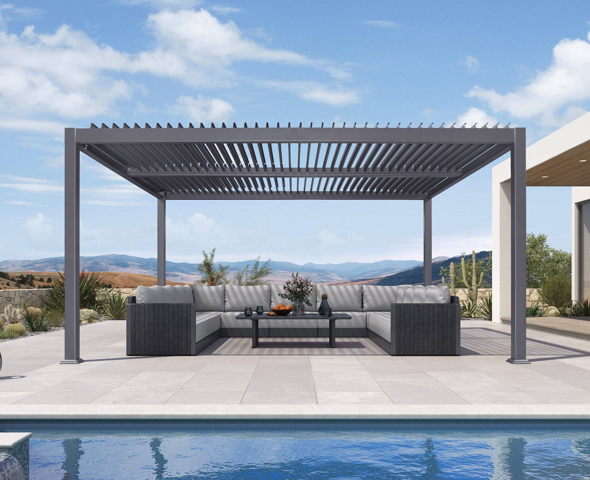 PURPLE LEAF LS05KSPRG1315 Pergolas 13-ft 6-in W x 14-ft 10-in L x 7-ft 8-in H Gray Metal Freestanding Pergola