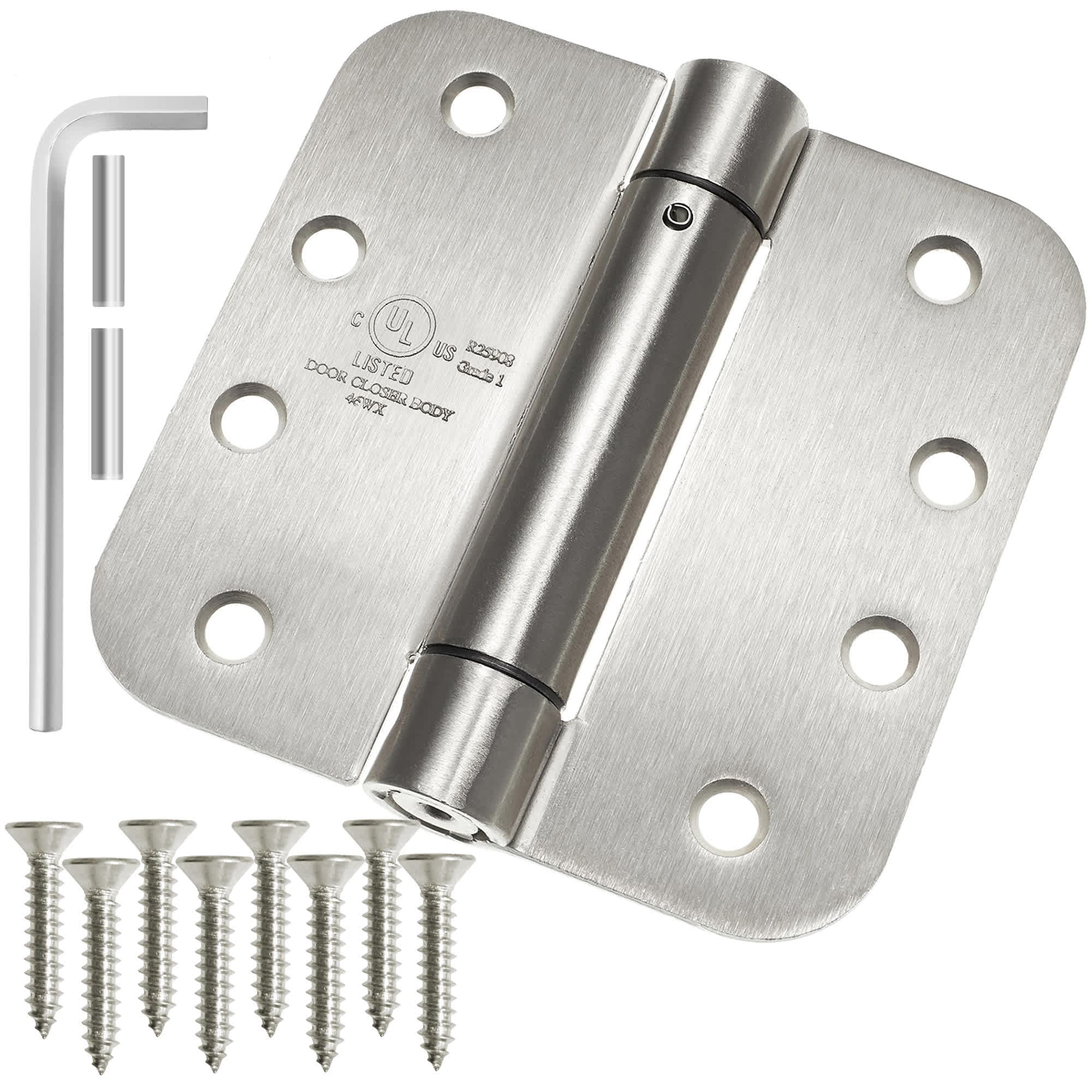 Cauldham 4-in Satin Nickel Spring Door Hinge 5/8-in Radius UL Listed - 2 Pk