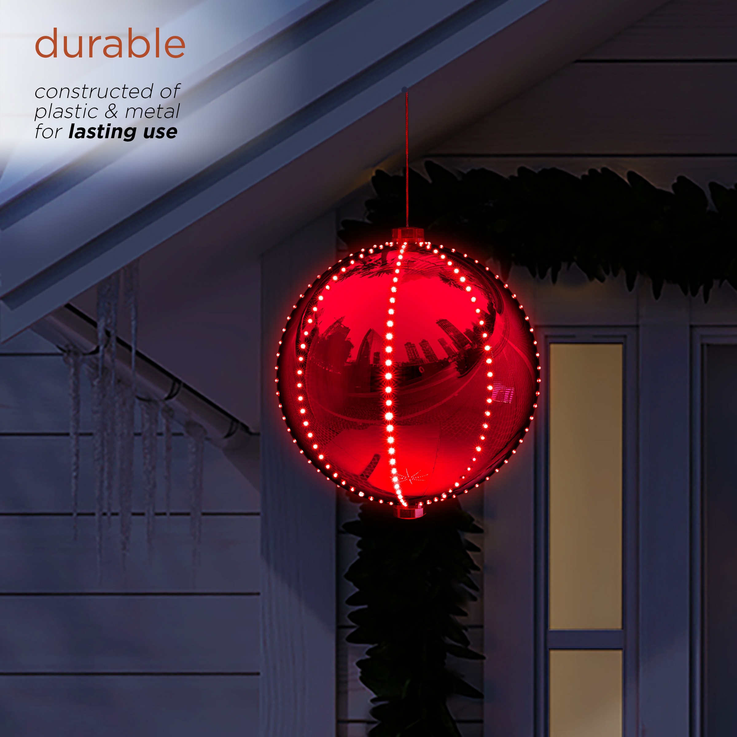 Red 13" LED Light-Up Hanging Christmas Ball Ornament