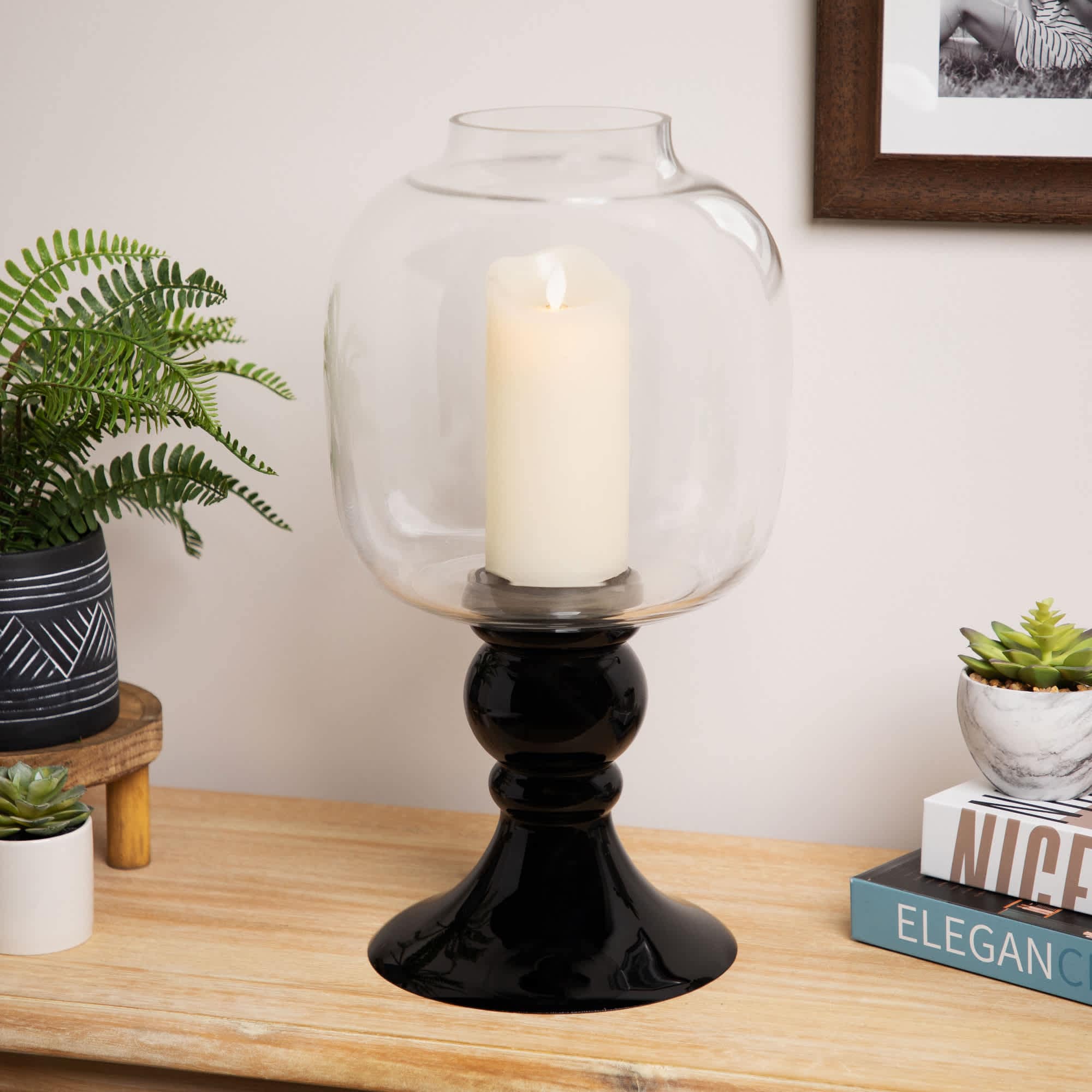 Northlight Glass Pedestal Hurricane Pillar Candle Holder - 17.75 inch - Black