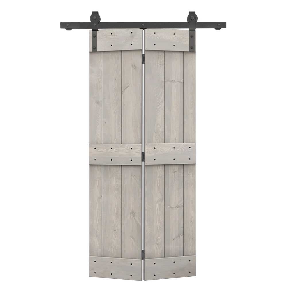 CALHOME BF1100S+03-34SVG 34-in x 84-in Silver Gray Mid-Bar Pine Wood Solid core Single bifold Barn Door (Hardware Included)
