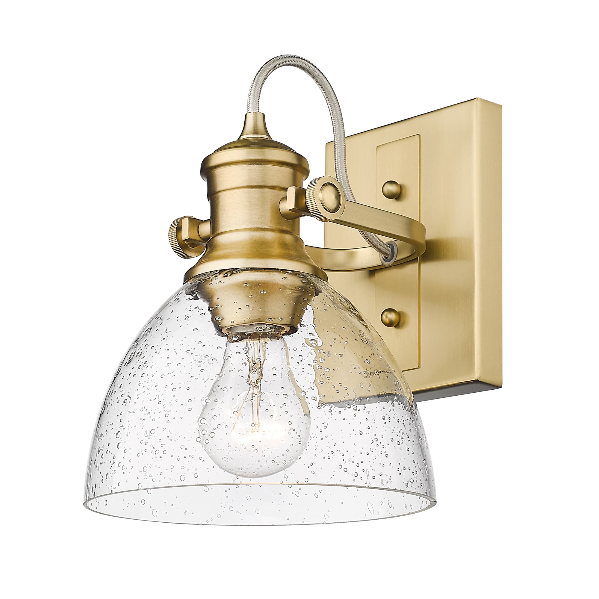 Brushed Champagne Bronze Semi-Flush Mount Light with Seeded Glass Shade