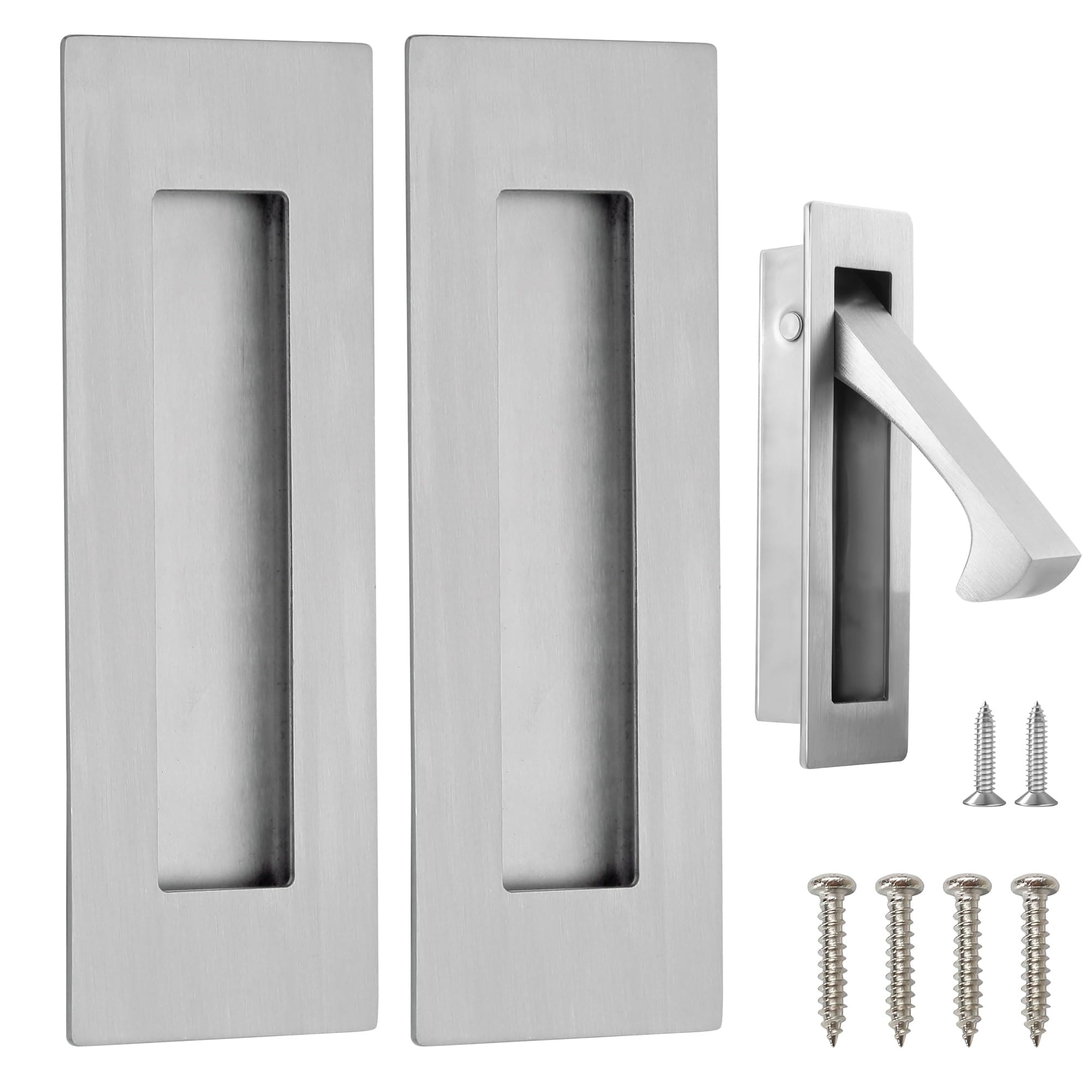 Numhew 6in x 2in x 0.5in 3-Pack Rectangular Brushed Stainless Steel Recessed Flush Pulls Door Edge Pulls #NHDREW42104