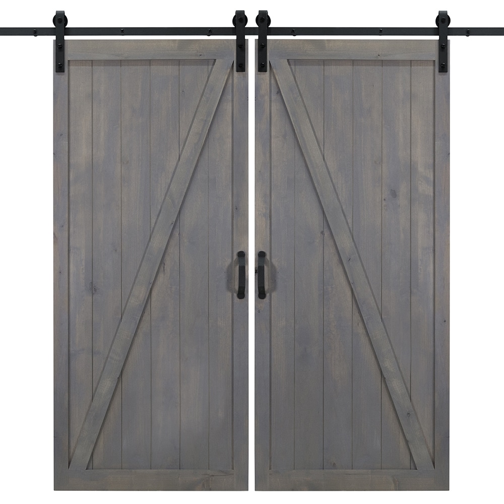 Dogberry DZBAR36GASHNONEDBHD 36-in x 84-in Ash Gray Knotty alder Wood Solid core Double Barn Door (Hardware Included)