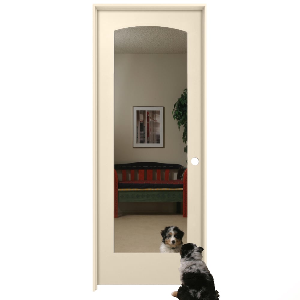 American Building Supply LO968178 36-in x 80-in Cream-n-Sugar Solid core Mirror/Panel Mirrored glass Left hand Smooth Prefinished MDF Flat Jamb Single Prehung Interior Door