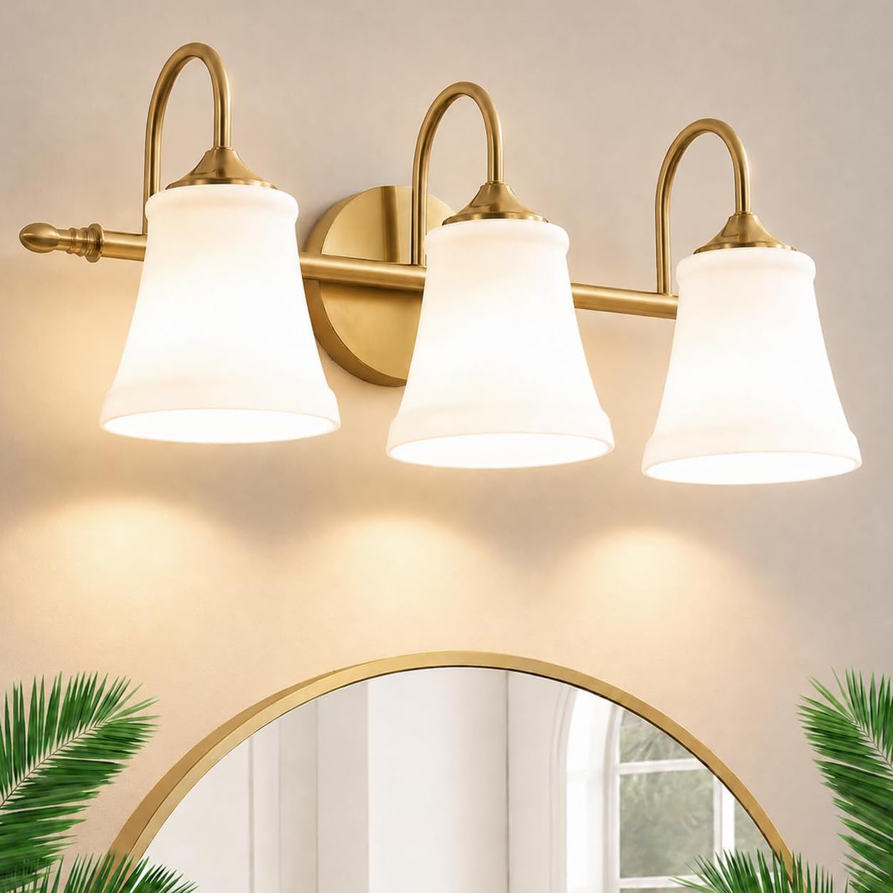 AOIZGMY  21 Inch Brushed Gold Vanity Lights for Bathroom Light Fixtures Over Mirror 3 Light Bathroom Vanity Light Modern 3 Light Brass Wall Sconce