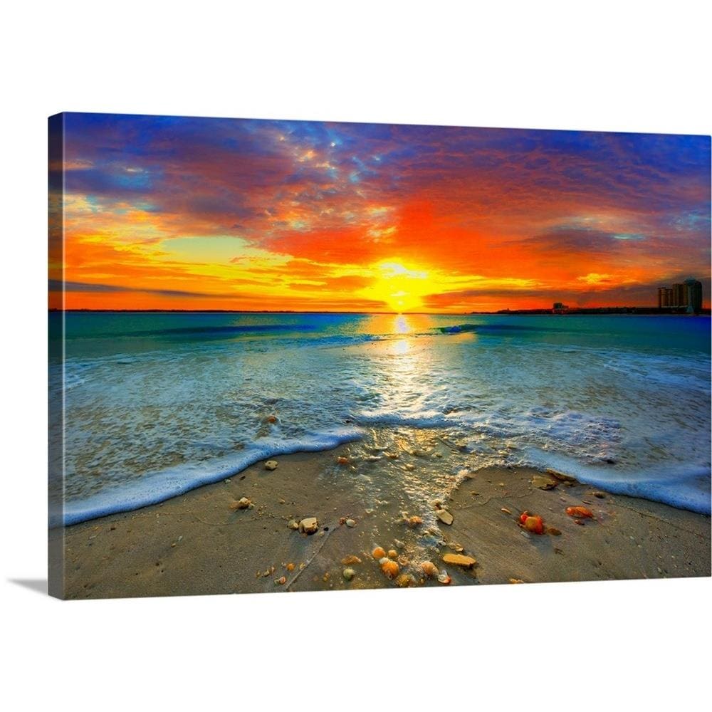 GreatBigCanvas Colorful Ocean Sunset Red Blue V 24-in H x 18-in W Abstract Print on Canvas | 2528580-24-18X24