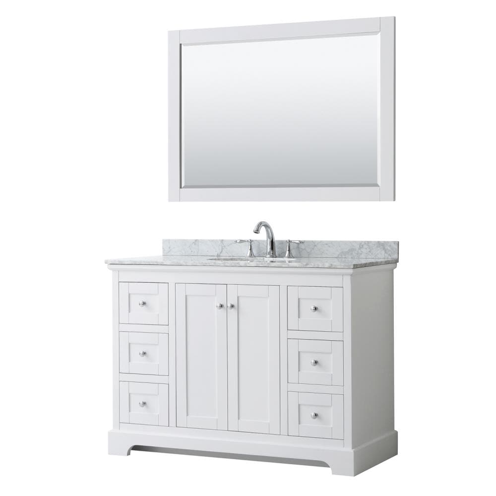 Wyndham Collection WCV232348SWHCMUNOM46 Avery 48-in White with Polished Chrome Trim Undermount Single sink Bathroom Vanity with White Carrara Marble Natural marble Top (Mirror Included)