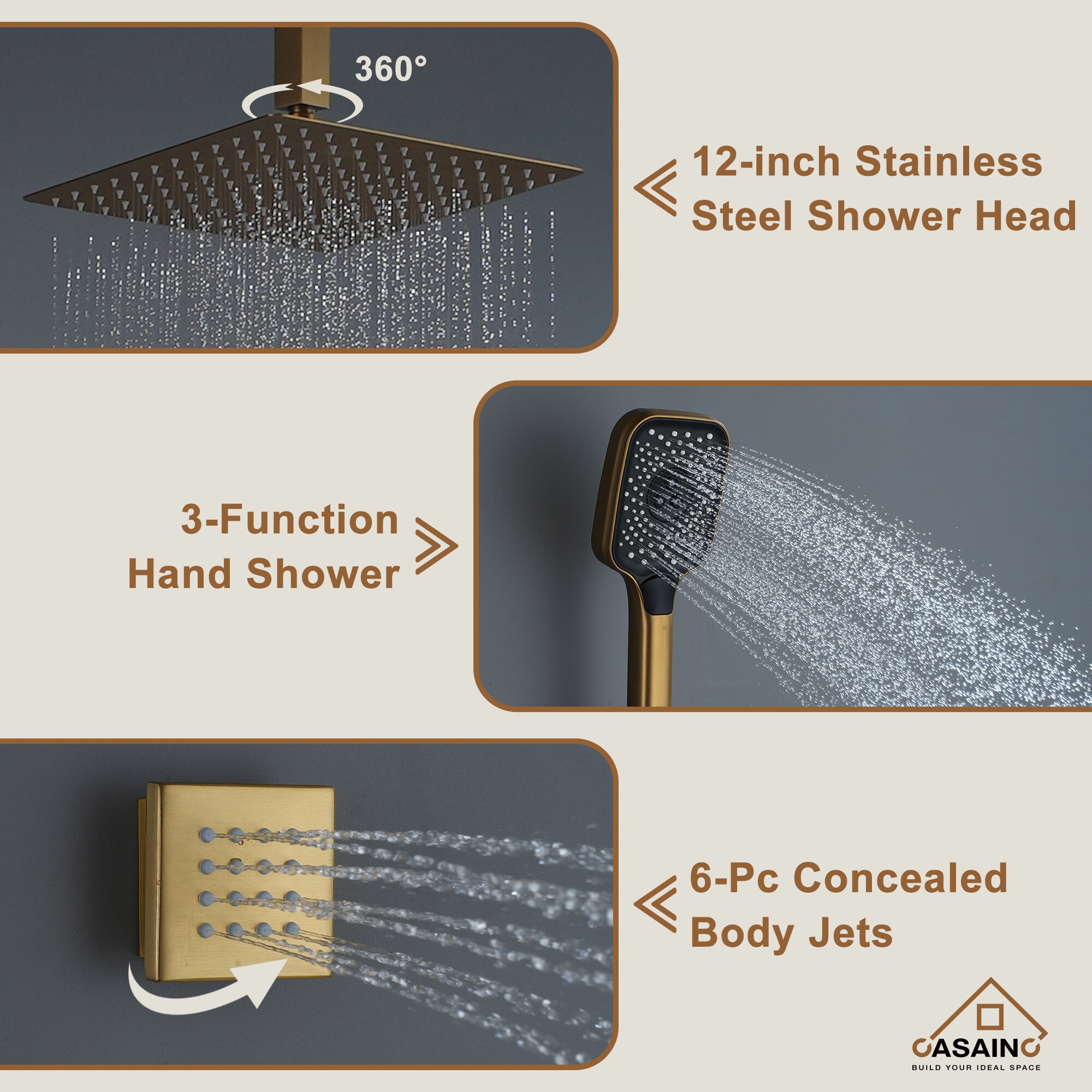 CASAINC CS6221-12BG Showerhead-Bar-Panels - View #7