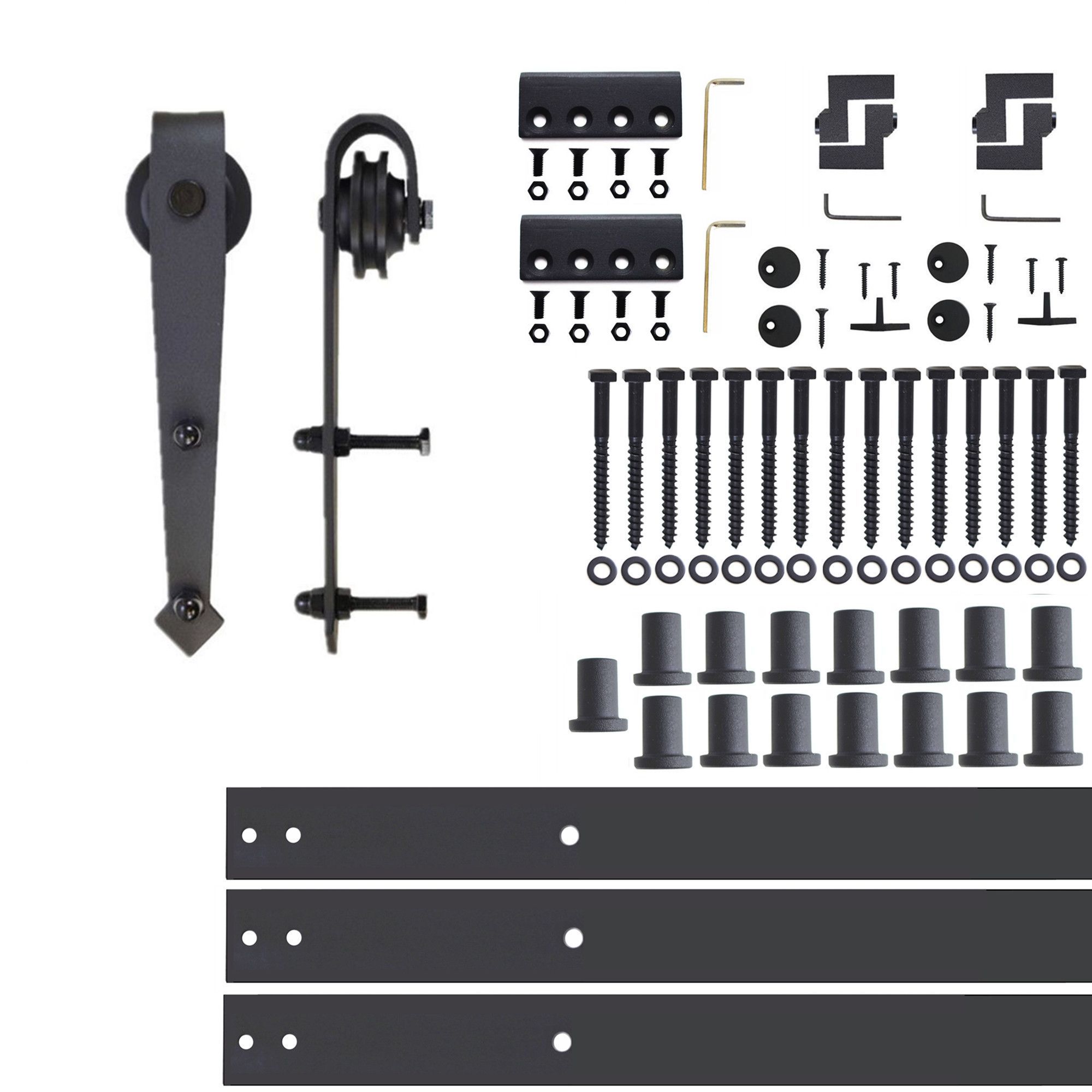 HOMACER 54-in Rustic Black Indoor I-strap Double Bypass Barn Door Hardware Kit ZT4TGH054C Sansujyuku sansujyuku.com