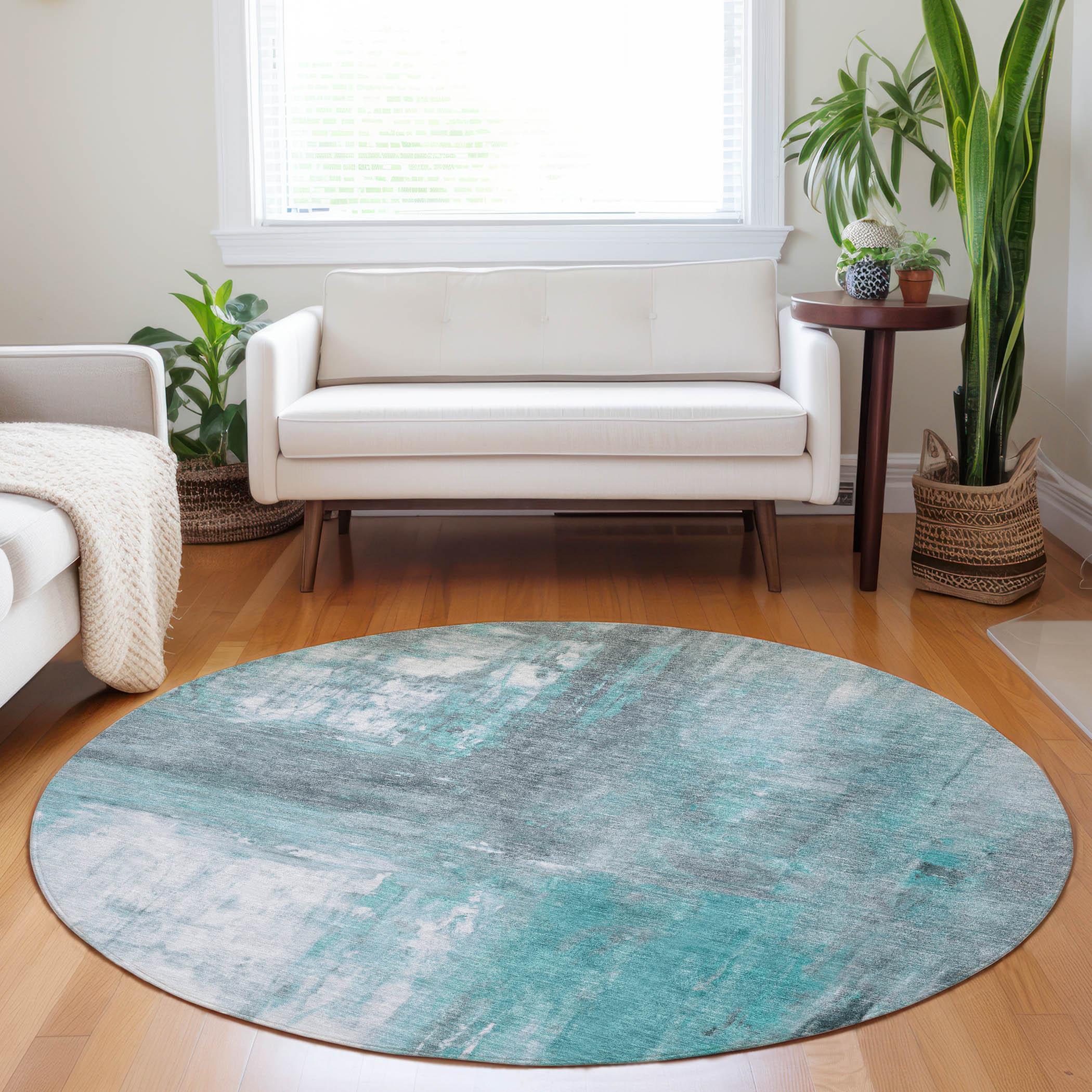 Addison Rugs ACN1353TE8RO Chantille ACN1353TE 8 x 8 (ft) Polyester Teal Round Indoor/Outdoor Geometric Machine washable Area rug