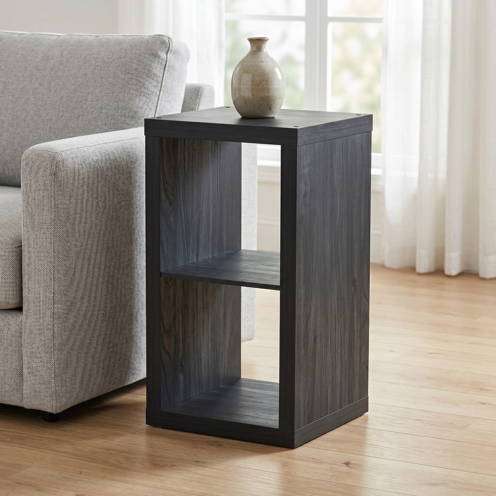 GlasFlength 30 Inch 2 Tier Open Utility Storage Cabinets with Flat Top Display Shelf Slim Vertical Modular Cubby Organizer for Living Room Bathroom