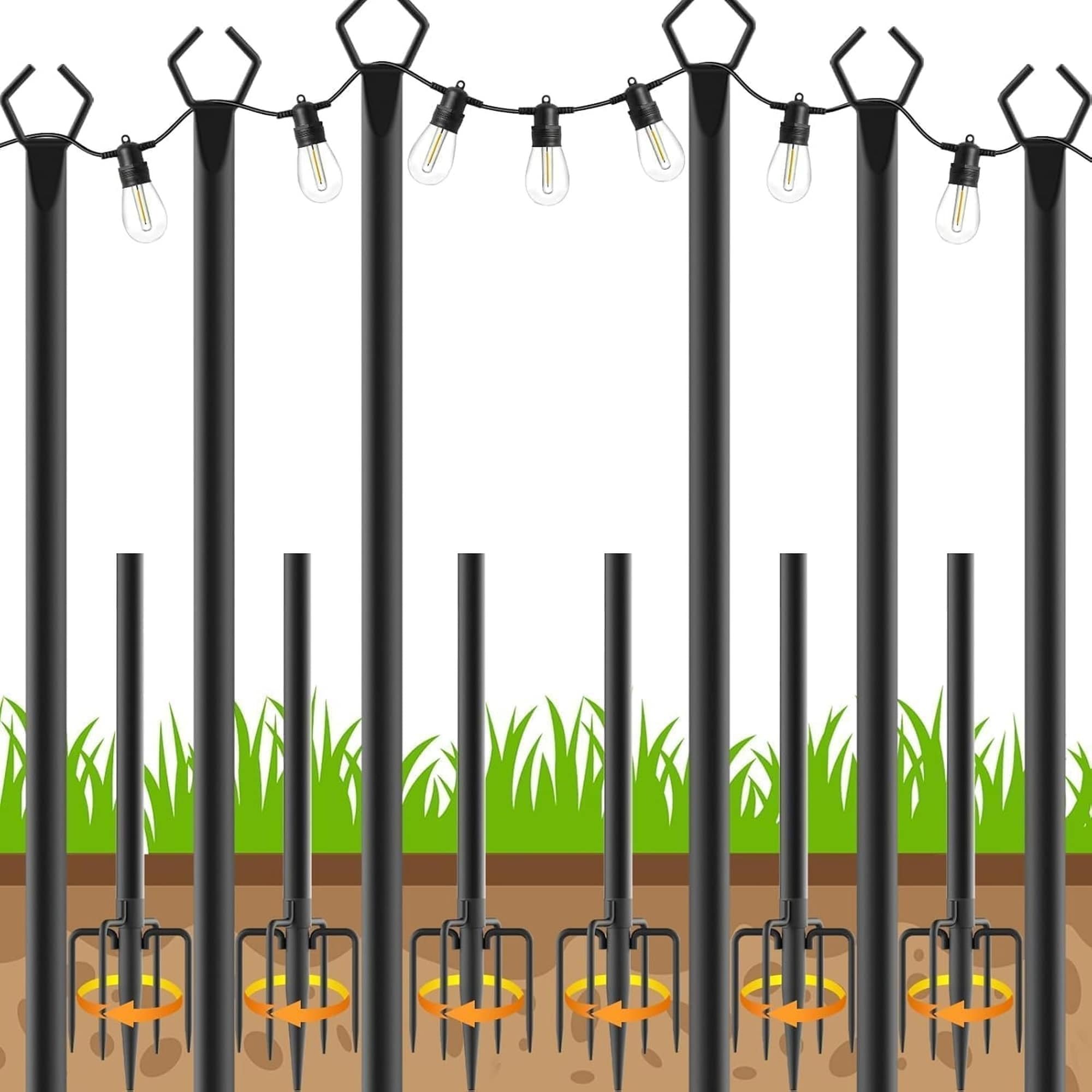 Wudkey 10ft H 6-Pack Adjustable Black String Light Poles Forked Metal Waterproof Outdoor Light Stand