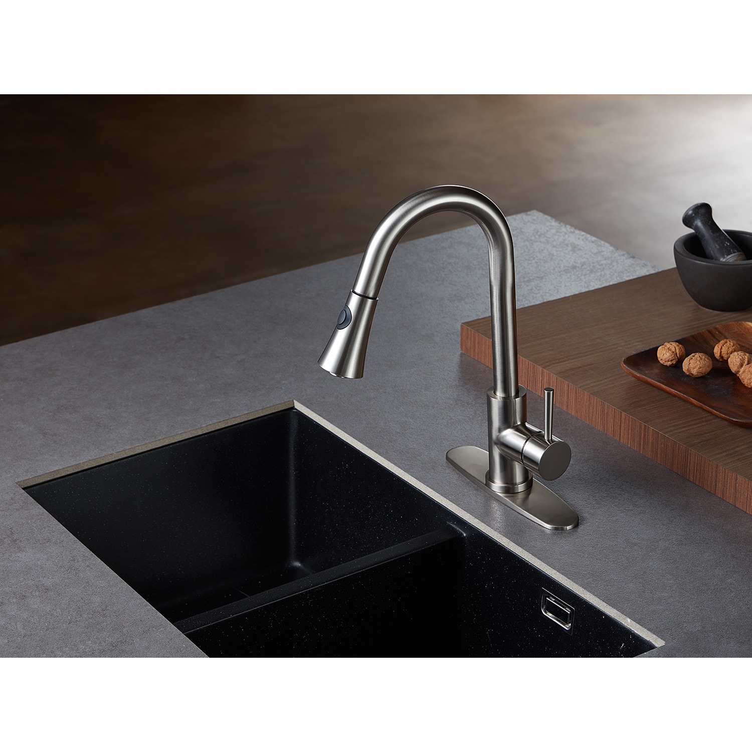 Kingston Brass ULS8728DL Concord Brushed nickel Single Handle Deck-mount Pull-down Kitchen Faucet with Sprayer ( Deck Plate Included )