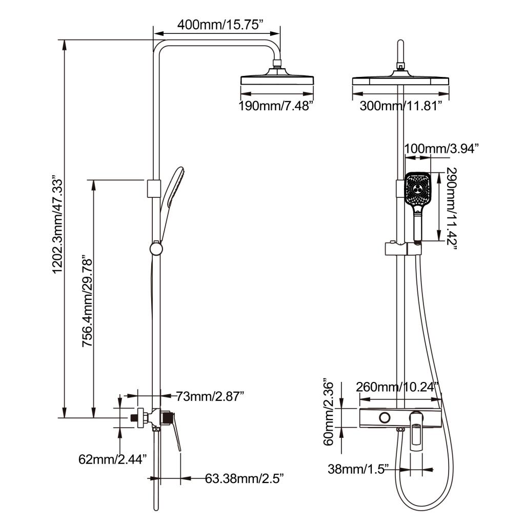 WELLFOR WB-0916 Showerhead-Bar-Panels - View #2