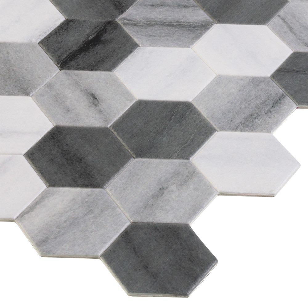 Peel&Stick Mosaics Peel and Stick Hex Elements Gray 12-in x 12-in Metallic PVC Hexagon Patterned Peel and Stick Wall Tile (0.978-sq. ft/ Piece)