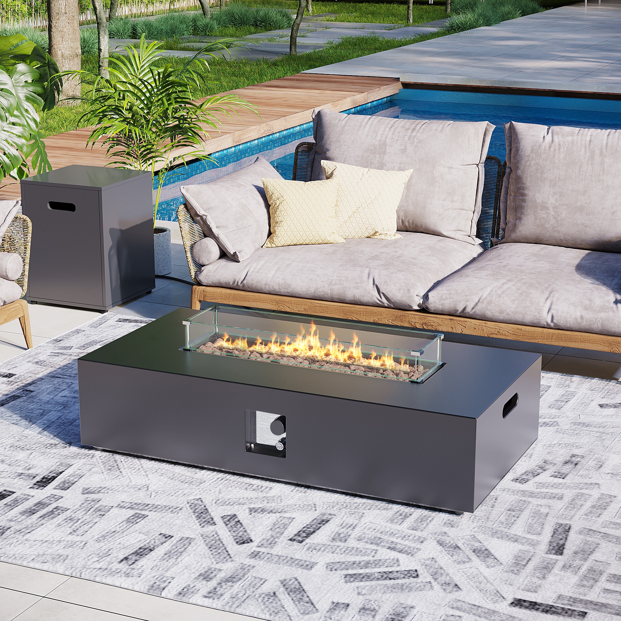 Patio Watcher 56TP-GREY-DK-BLZWST 56-in W Dark Gray Iron Rectangle Liquid propane Fire pit table