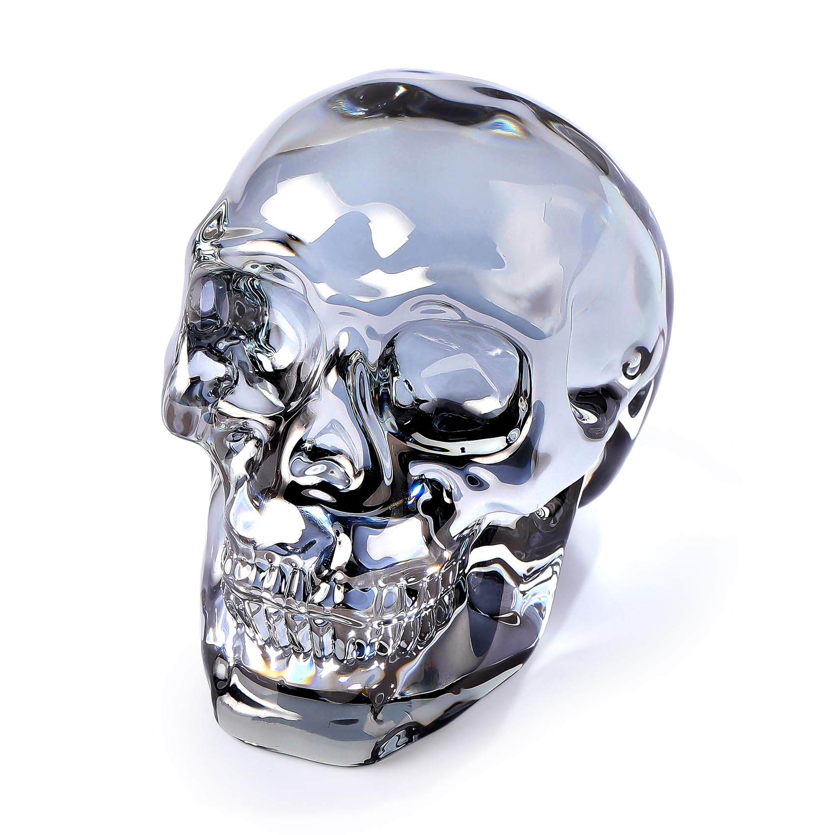 KIWDZFU  Crystal Plating Black Skull Head Figurines Day of The Dead Decor Skull Lovers Gifts for Women Glass Skull Head Art Halloween Ornament