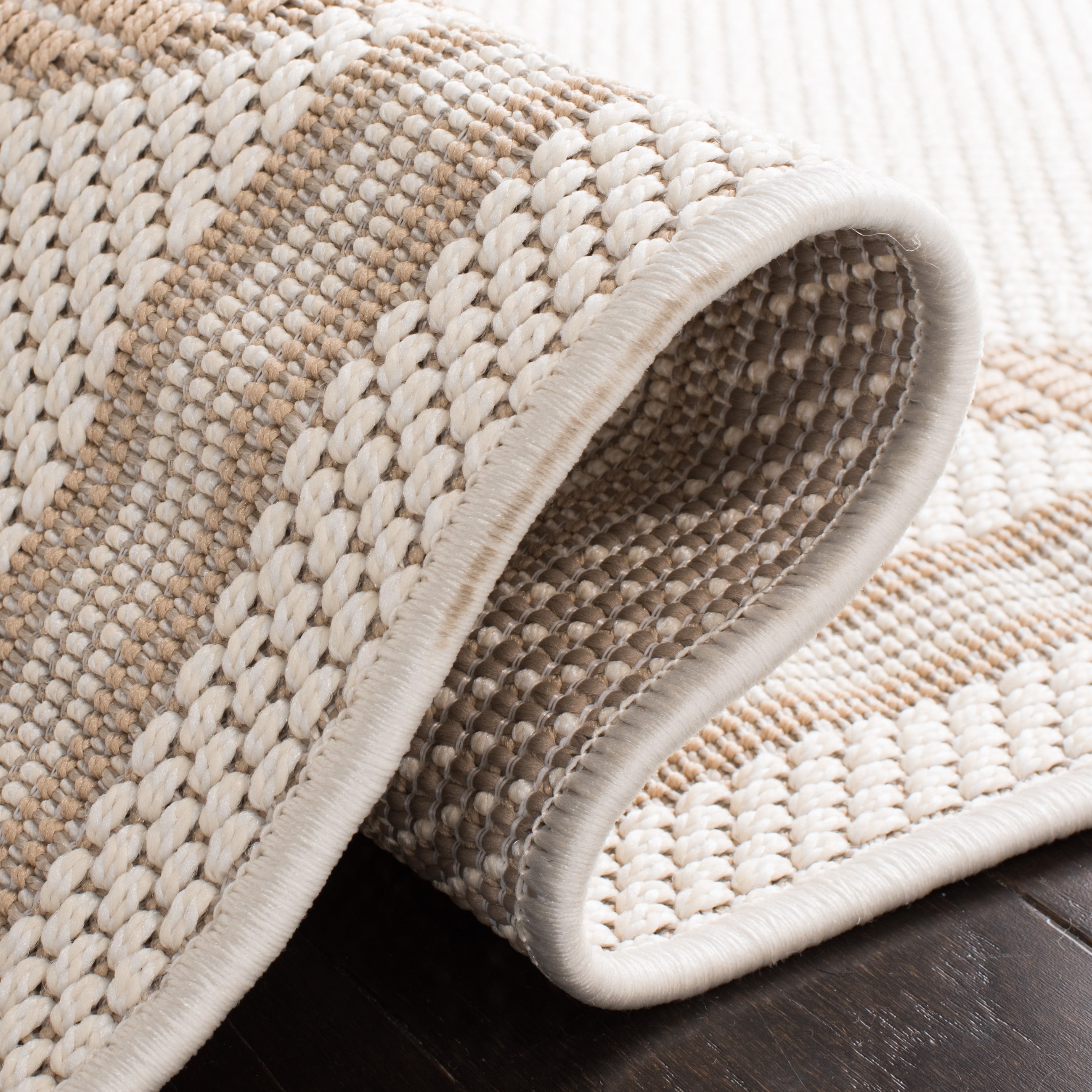 Ivory Beige Geometric Synthetic 8' Square Area Rug