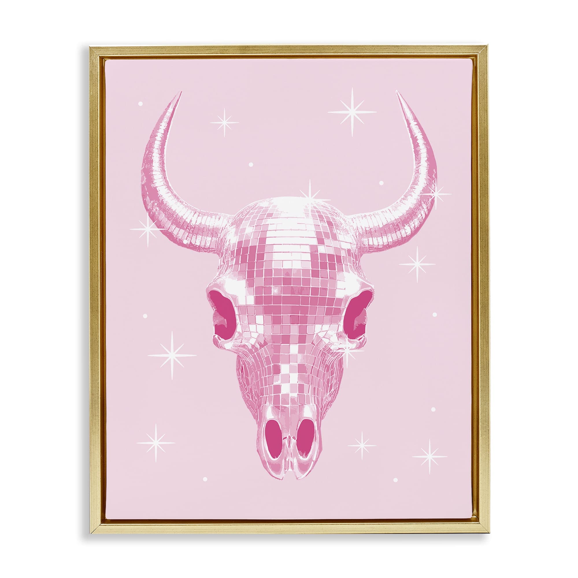 Stupell Industries BT-124-FFG-16X20 Pastel Disco Cattle Skull Gold Framed Floater Canvas Wall Art By Lil' Rue 17 x 21