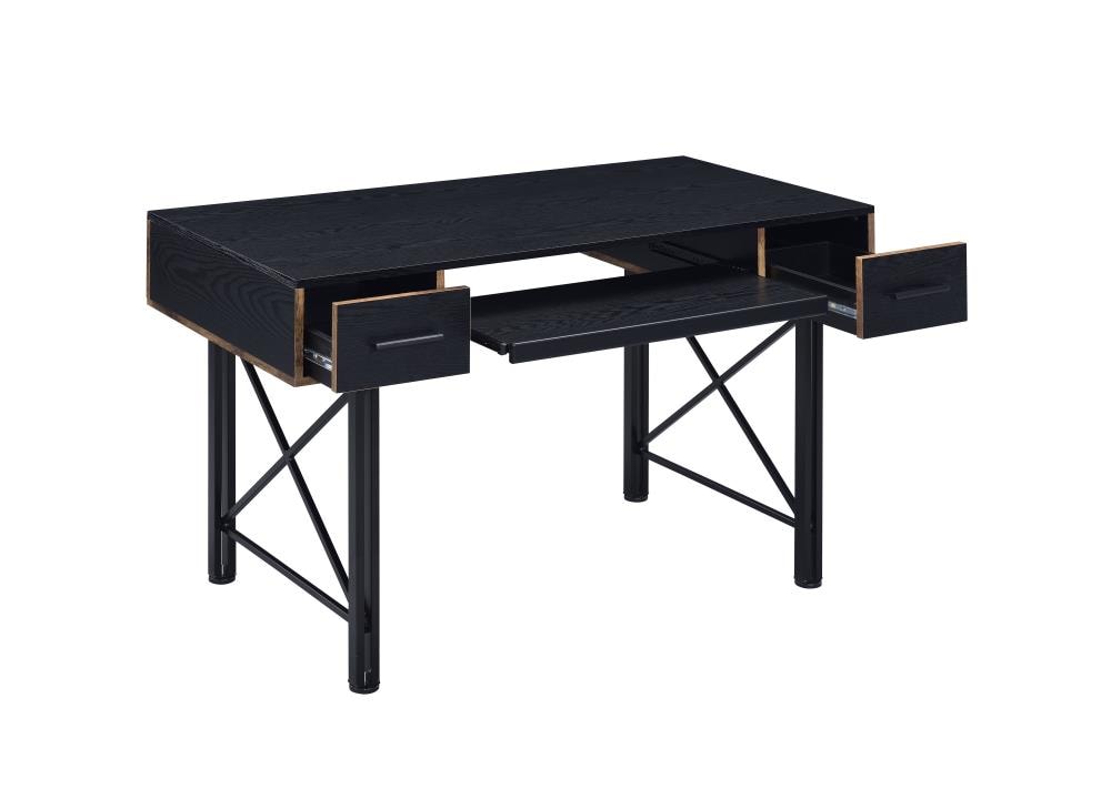 Settea 51" Industrial Black Wooden Computer Desk with Drawers and Keyboard Tray