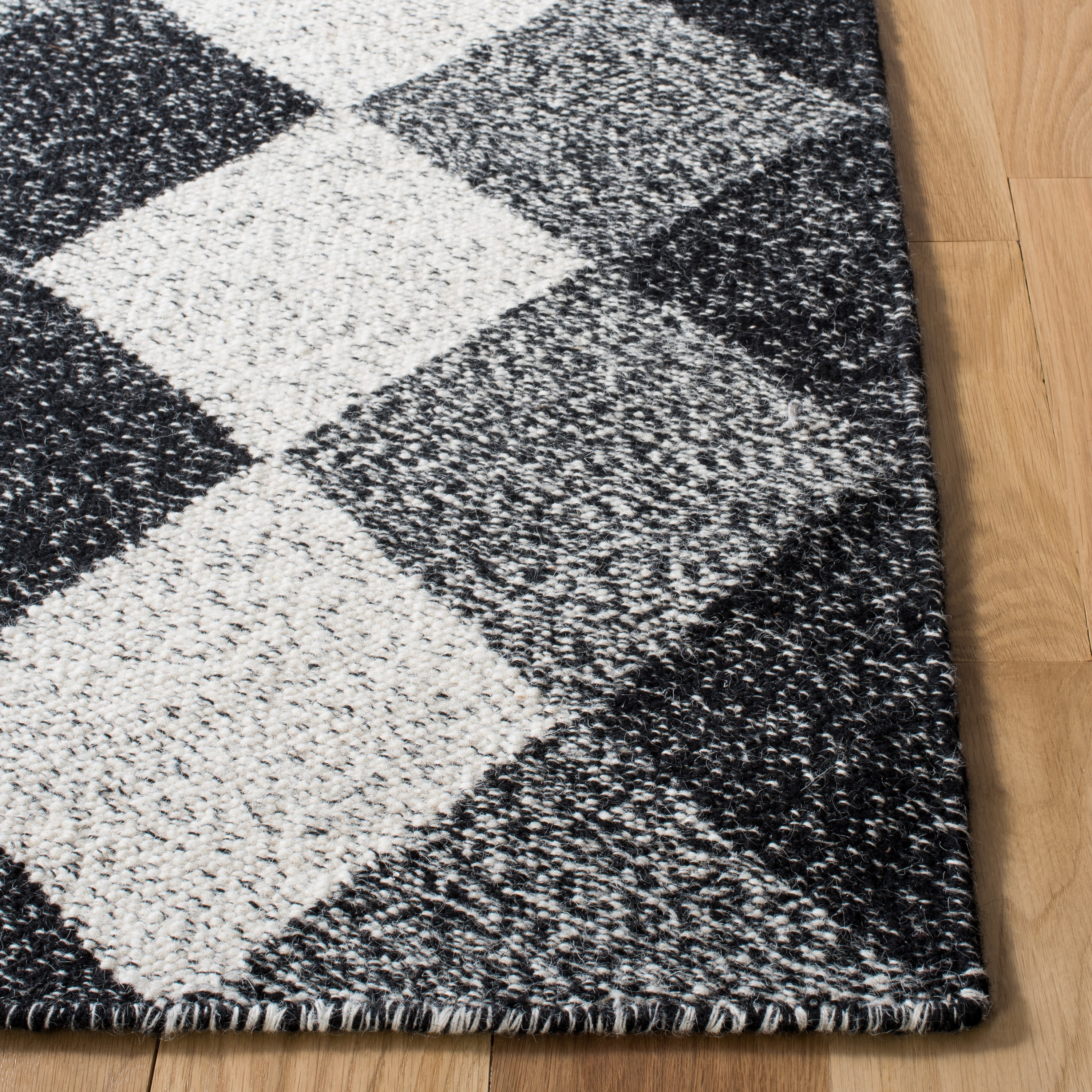 Nomadic Essence Handwoven Black & Ivory Wool Runner Rug - 2'3" x 9'