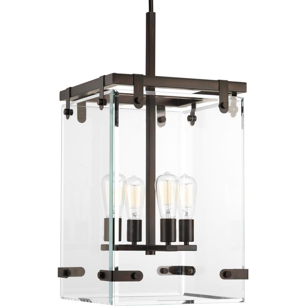 Progress Lighting P500095-020 Glayse 4 -Light Antique Bronze Modern/contemporary Beveled glass Square Medium Hanging Pendant light