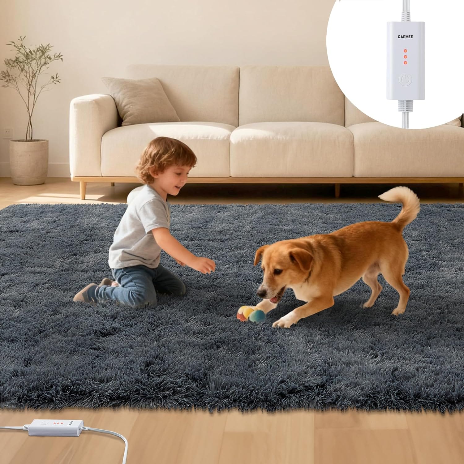 IdealHouse Wired Heated Floor Mat 4x6 ft Electric Heated Rug Gaming Rug with 3 Heat Levels and Auto Off Soft Plush Heating Carpet Foot Warmer for Living Room Bedroom Office Playroom Game Room Grey