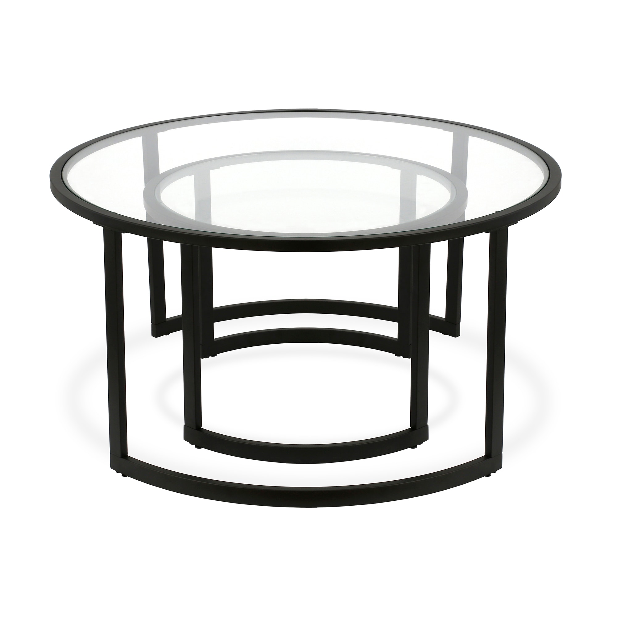 Eclipse 36" Blackened Bronze Metal & Glass Round Nesting Coffee Tables
