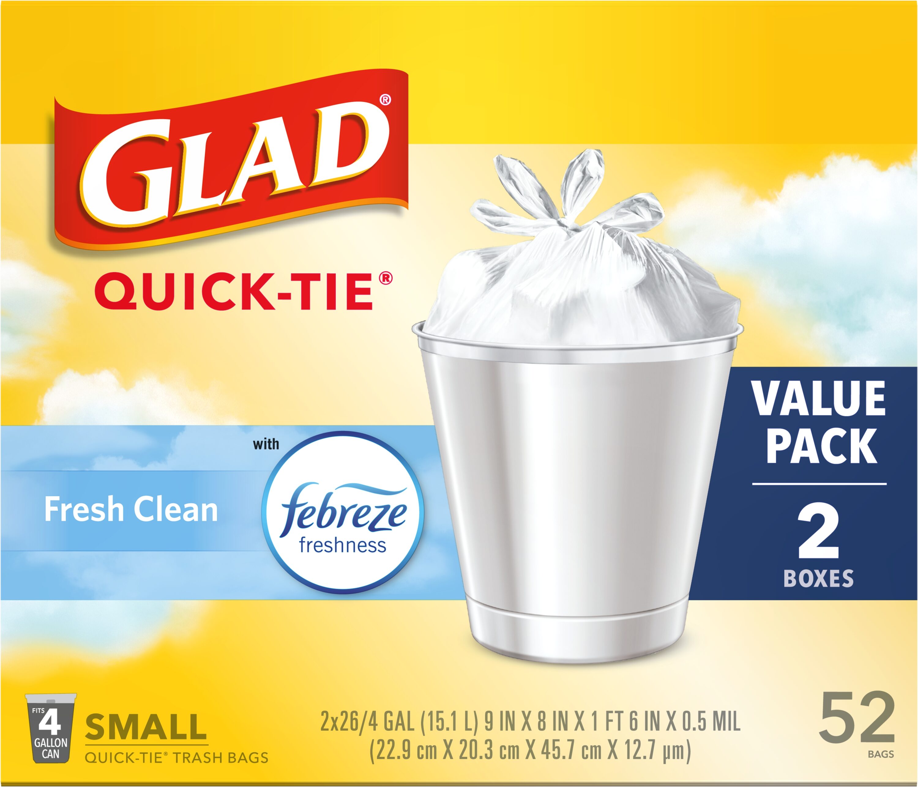 Glad OdorShield Fresh Clean Medium Quick-Tie Trash Bags, 8 gallon, 26 count  