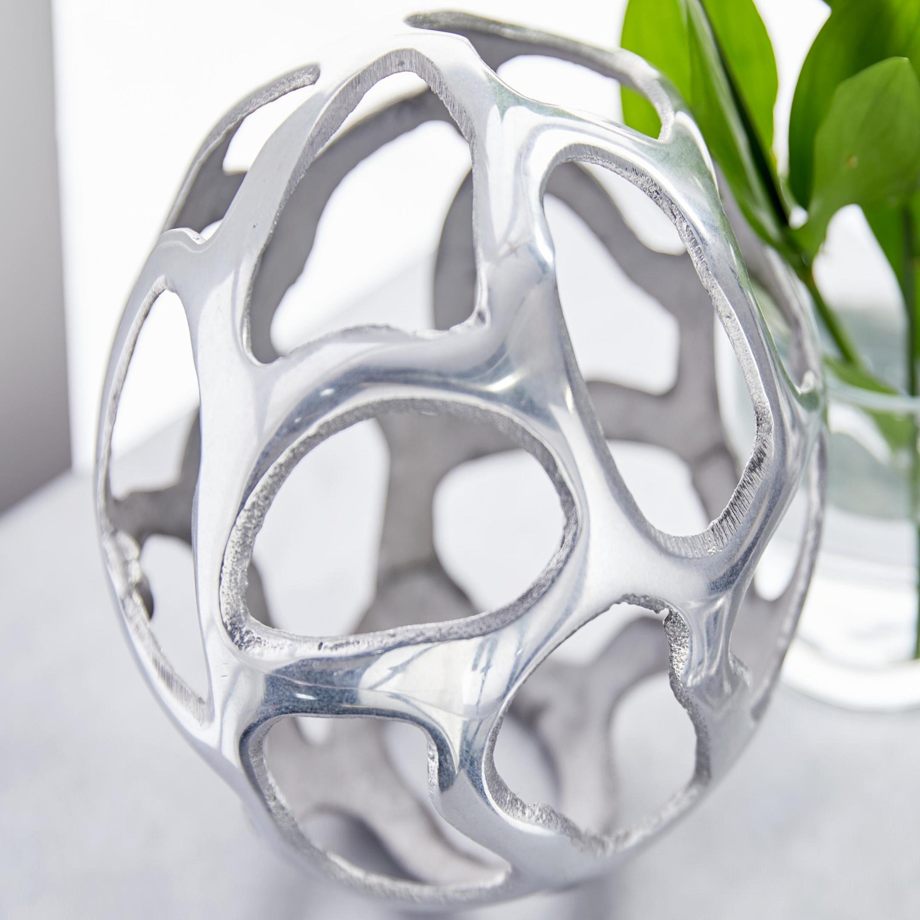 Set of 3 Polished Silver Metal Decorative Orbs