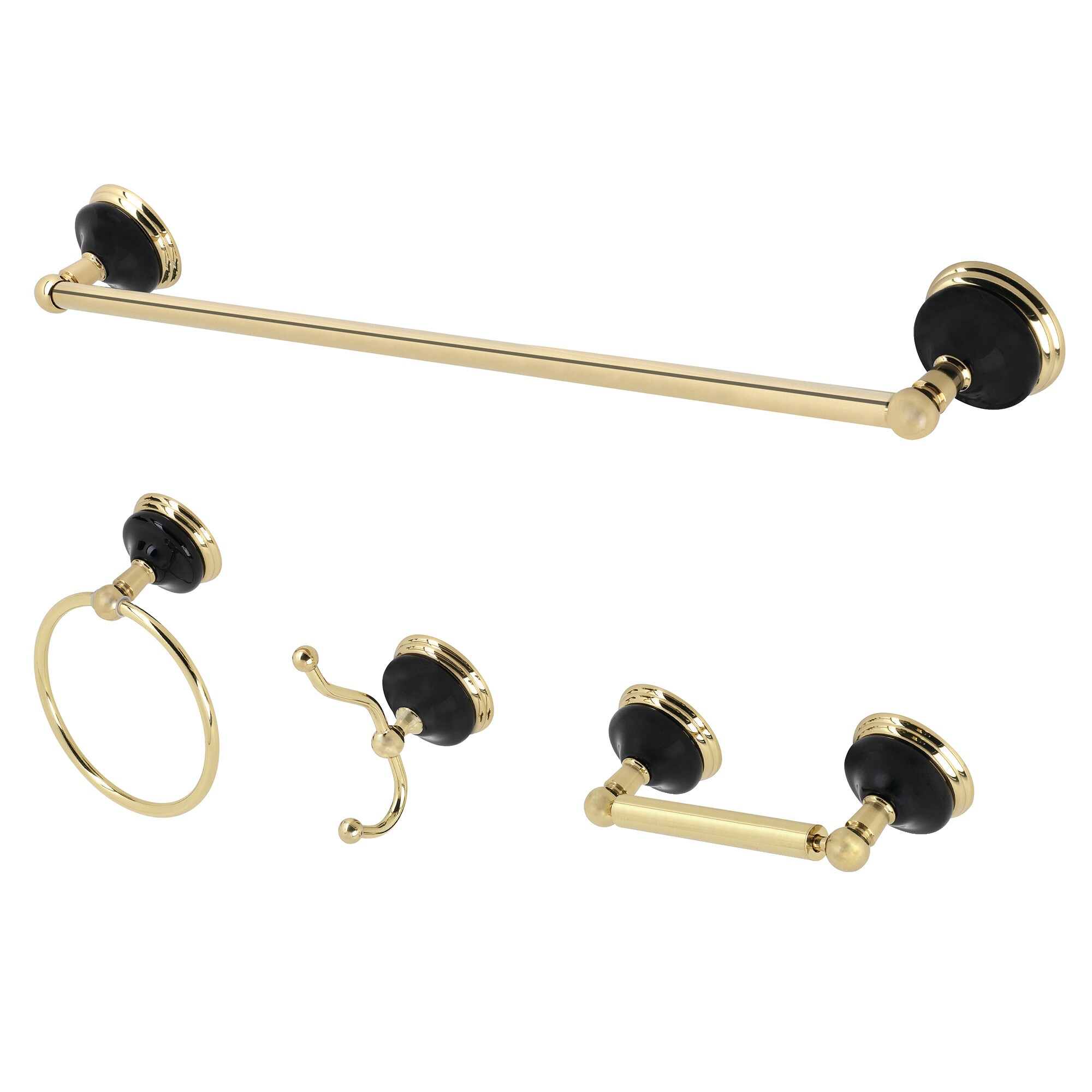 Kingston Brass WLBAK9111478PB 4 -Piece Water Onyx Polished Brass Decorative Bathroom Hardware Set Towel Bar, Toilet Paper Holder, Towel Ring ,Robe Hook Included