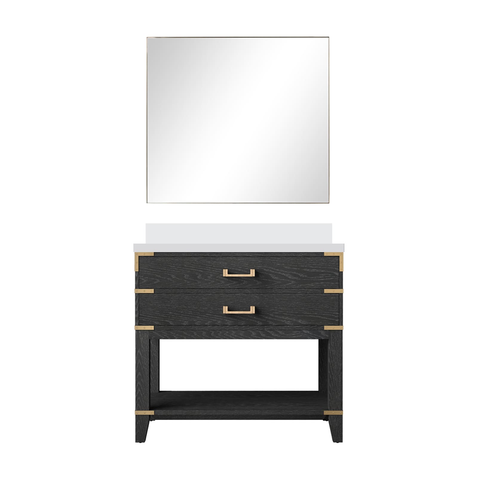 Lexora LVGR36SJ310 Greenberg 36-in Black Oak Undermount Single Sink Bathroom Vanity with White Cultured Marble Top (Mirror Included)