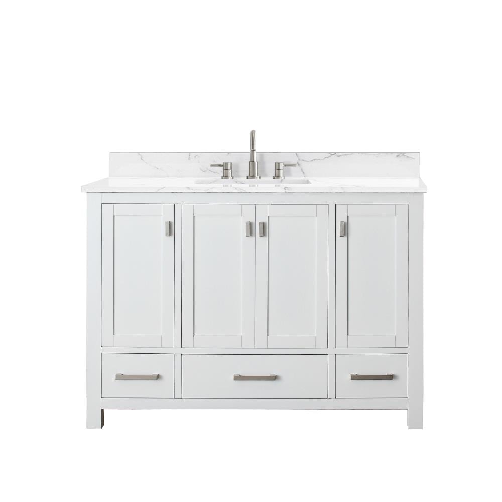 Avanity MODERO-VS48-WT-E Modero 49-in White Undermount Single Sink Bathroom Vanity with Cala White Engineered Stone Top