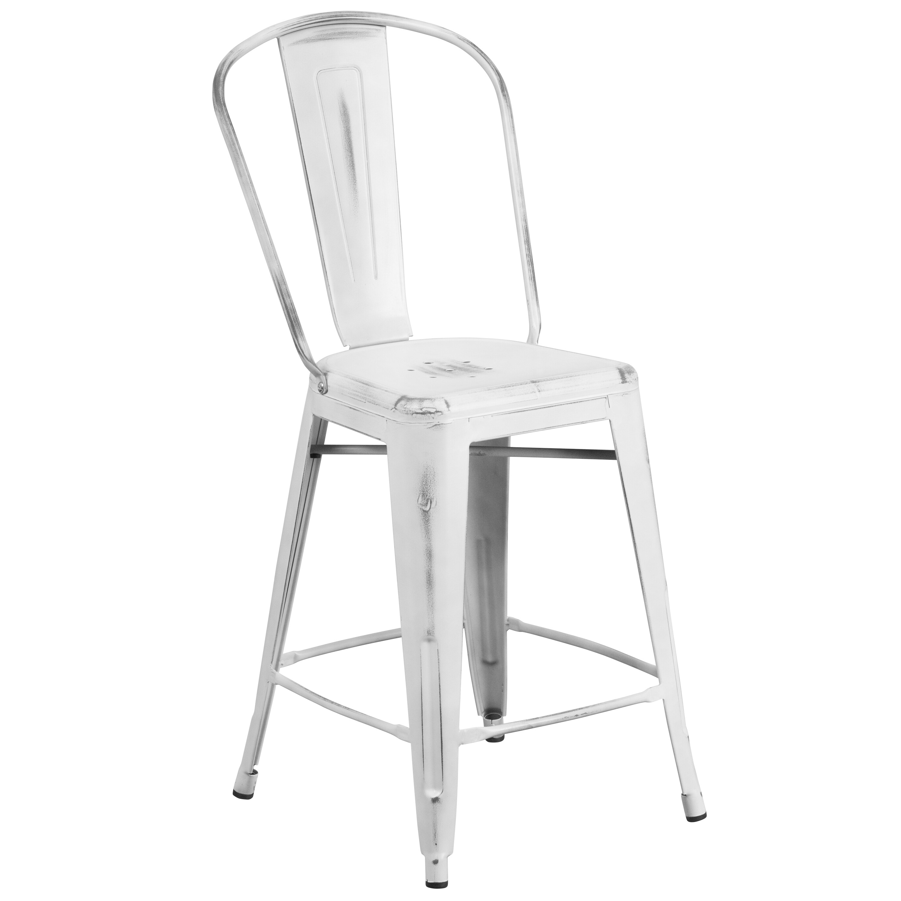 Flash Furniture 889142024255 White 24.0-Inches H Counter height Square seat Stackable Metal Bar Stool and Back