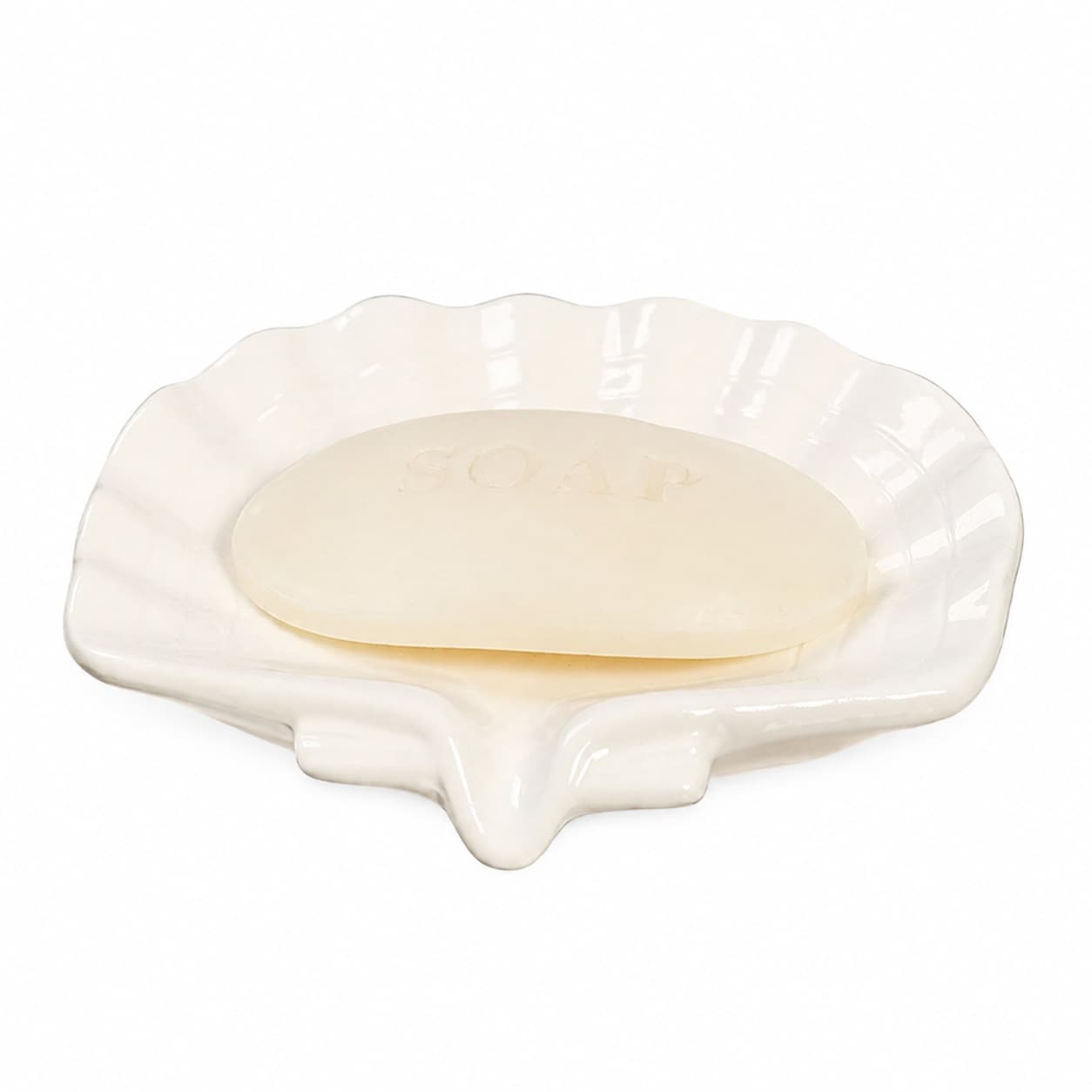 Aoibox  Seashell Shaped Ceramic Countertop Soap Dish and Holder with Self Draining Tilted Spine Design in White
