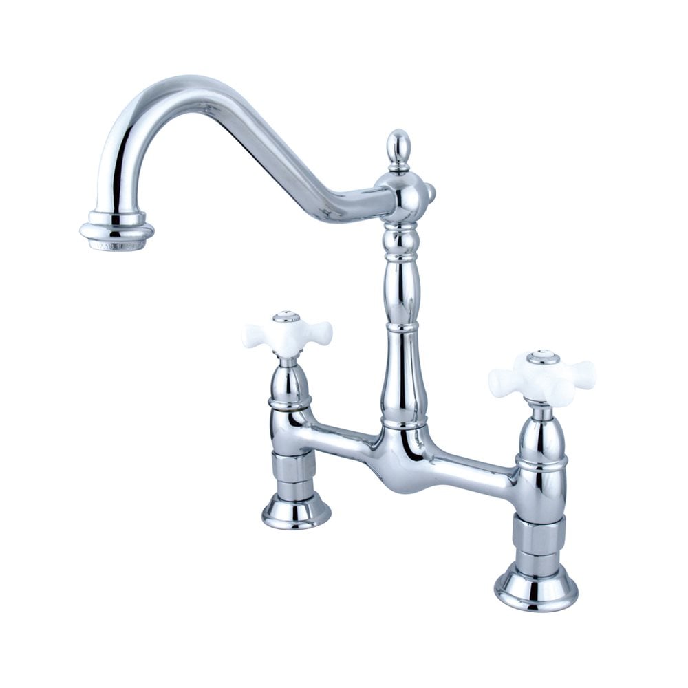 Elements of Design Chrome 2-Handle Deck-Mount Bridge Handle Kitchen Faucet
