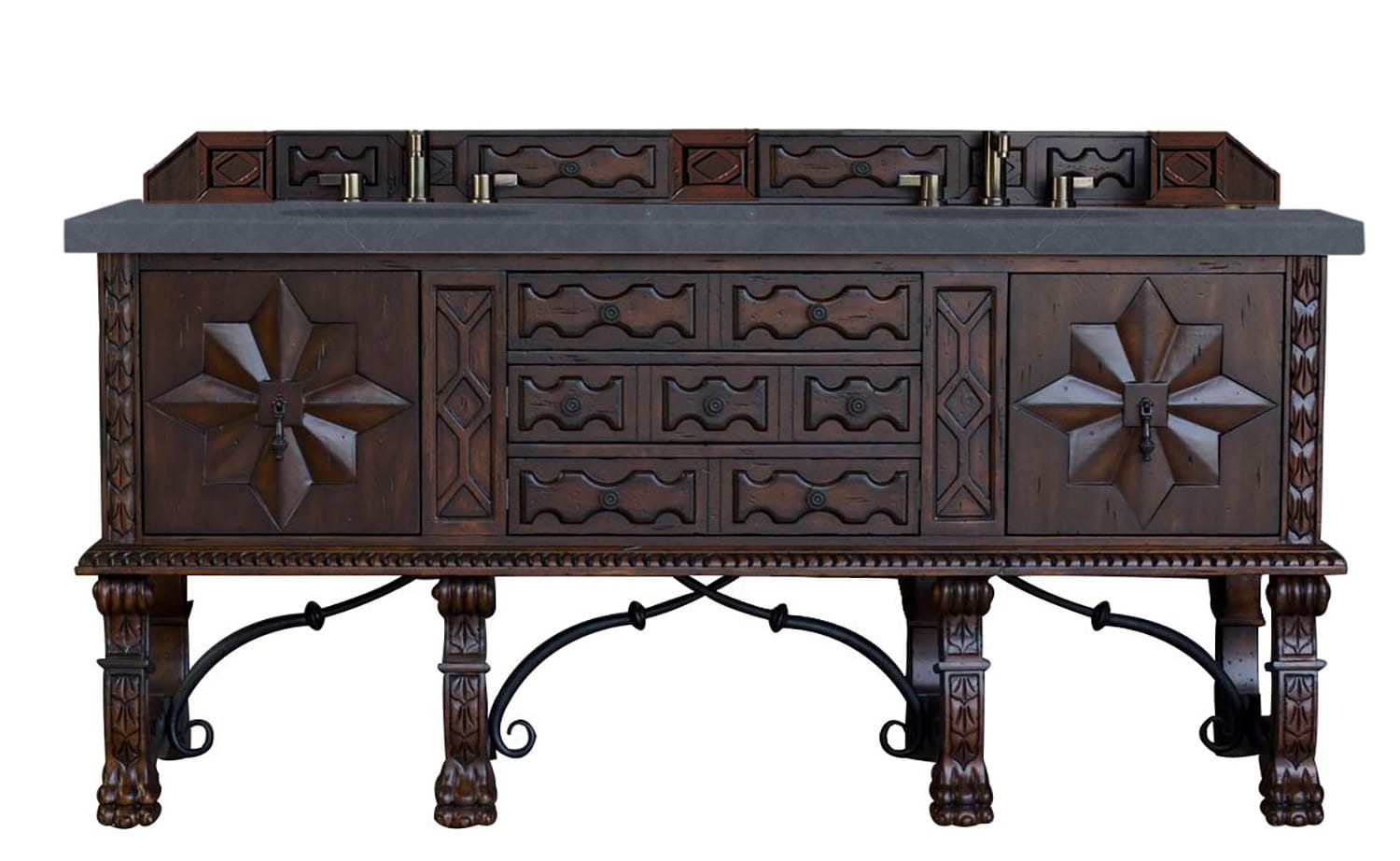 James Martin Vanities 150-V72-ANW-3CSP Balmoral 72-in Antique Walnut Undermount Double Sink Bathroom Vanity with Charcoal Soapstone Quartz Top